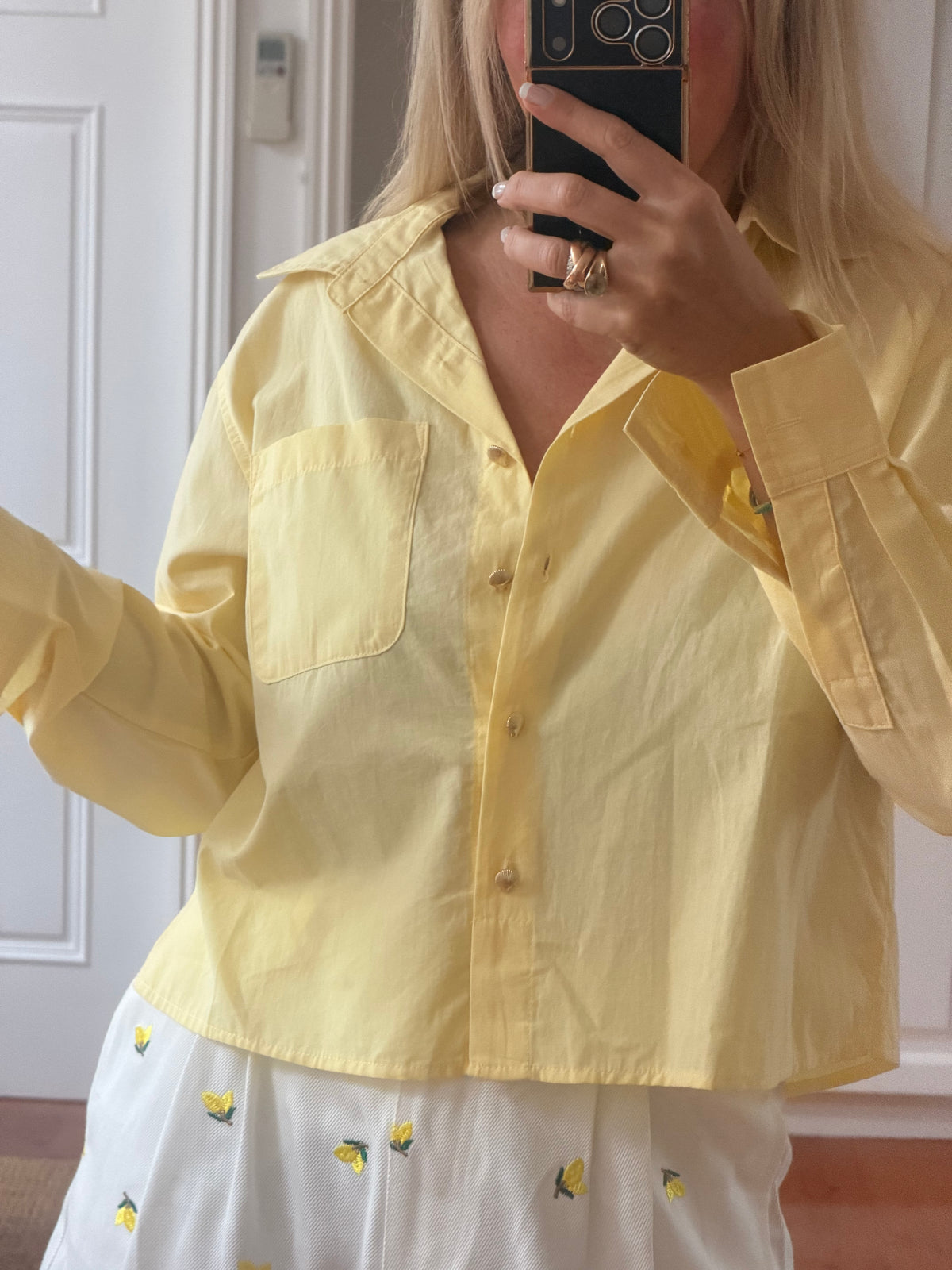 Crop Cotton Shirt Top- butter yellow