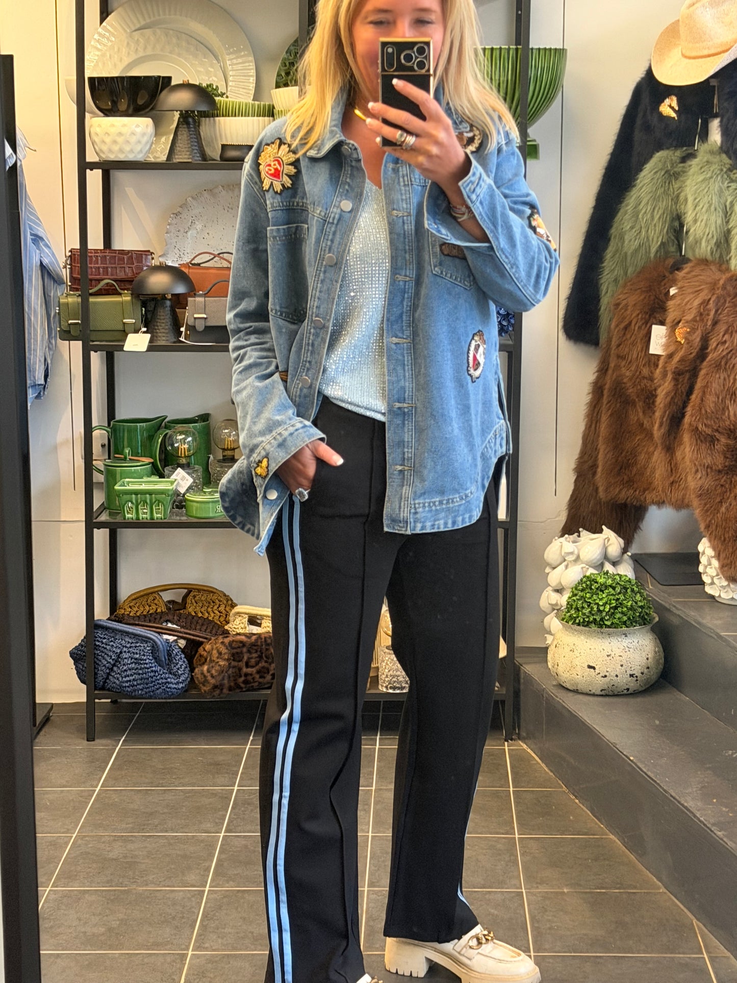 Pinstripe Ponti Pintuck Pants- blue stripe