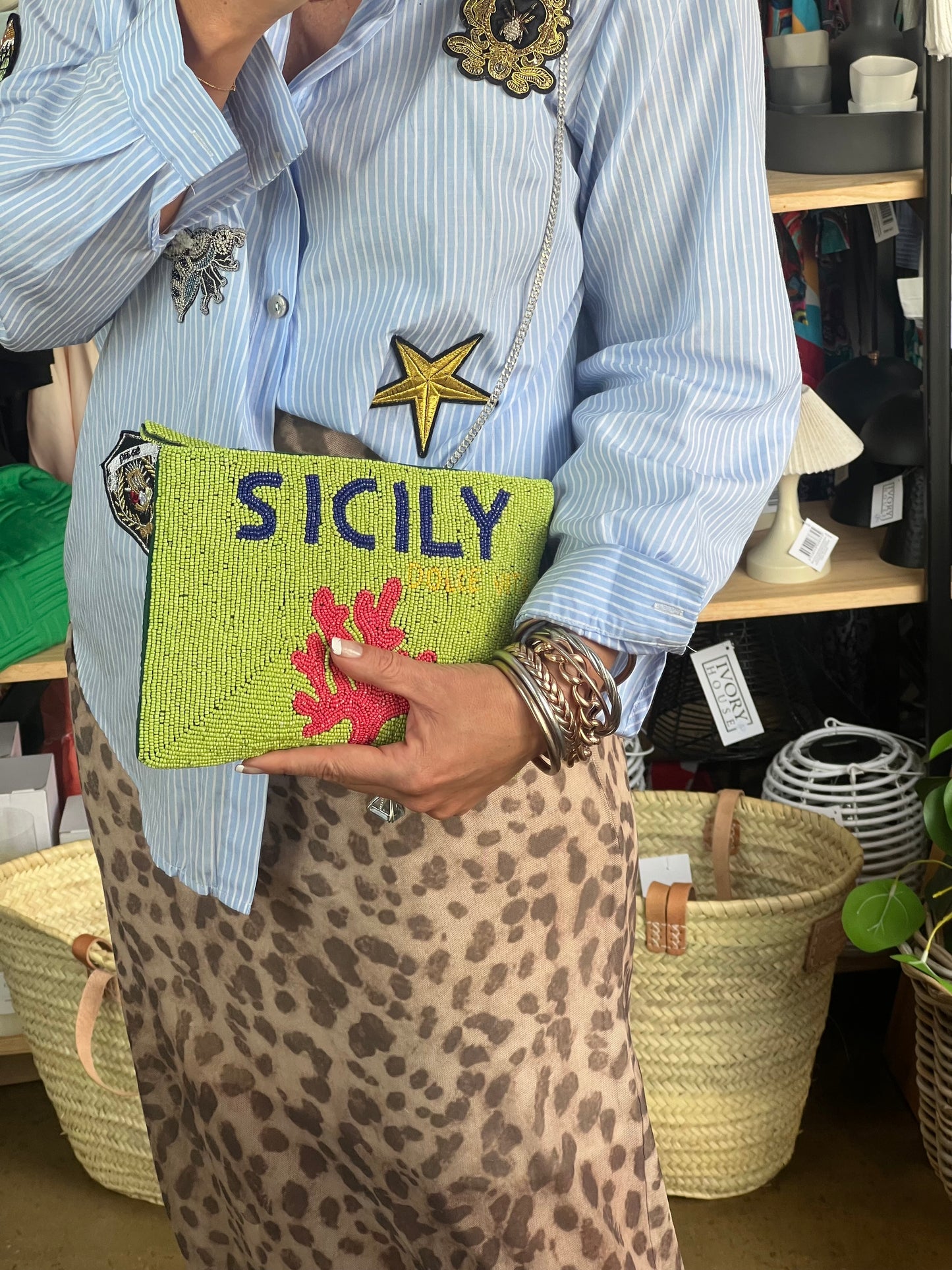 Beaded SICILY Clutch Bag with chain