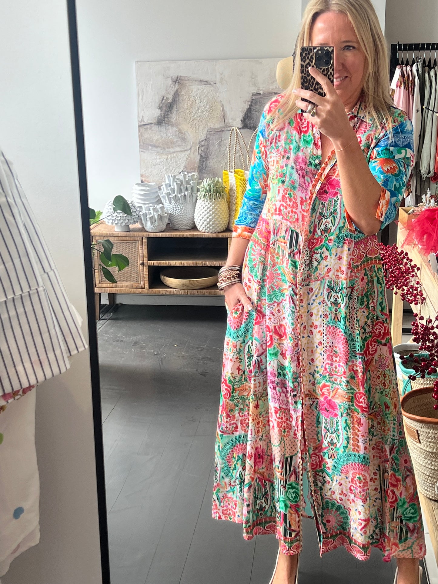 Slinky Floral Resort Shirt Dress