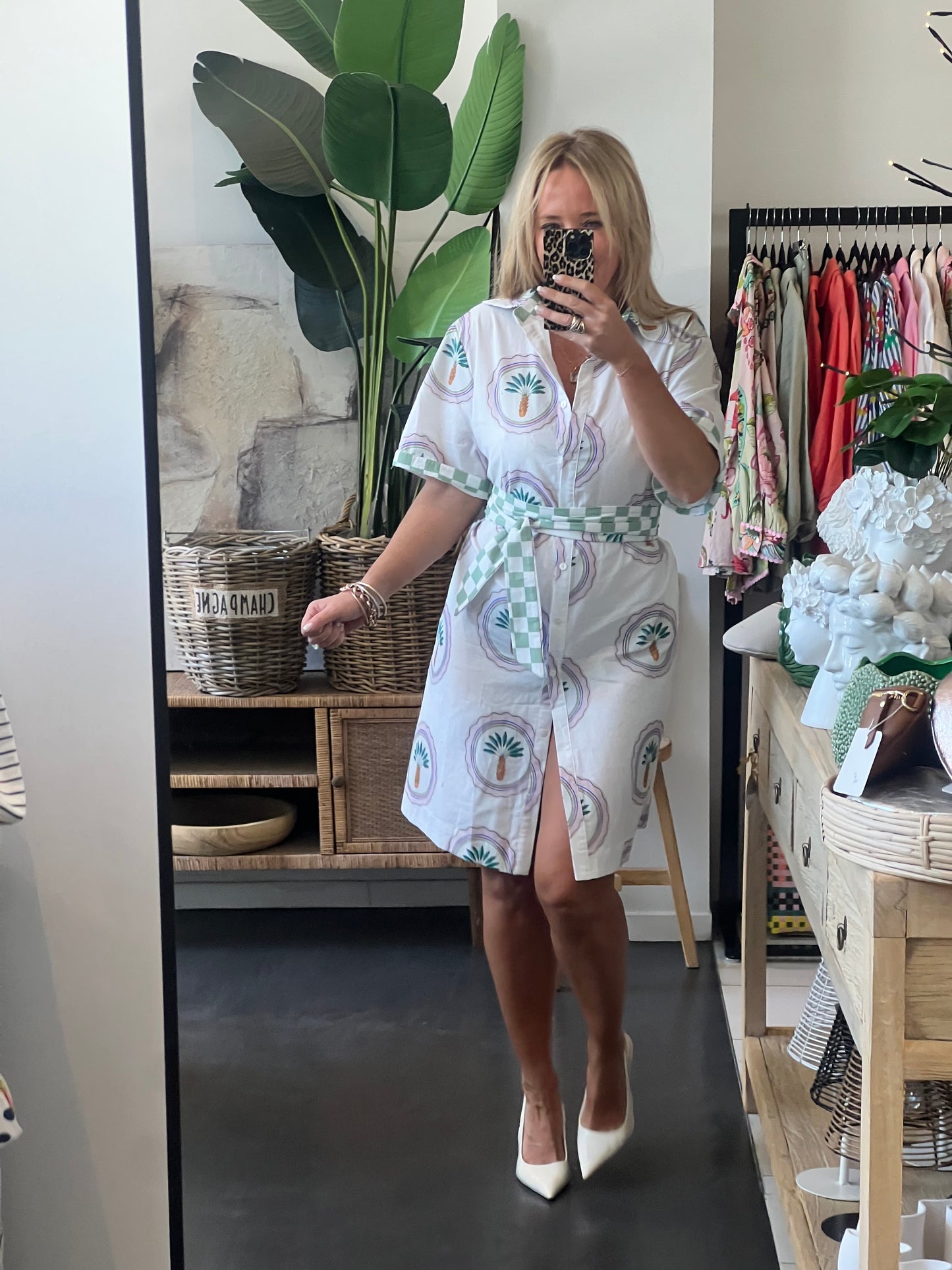 Shift Shirt Dress- Palm print