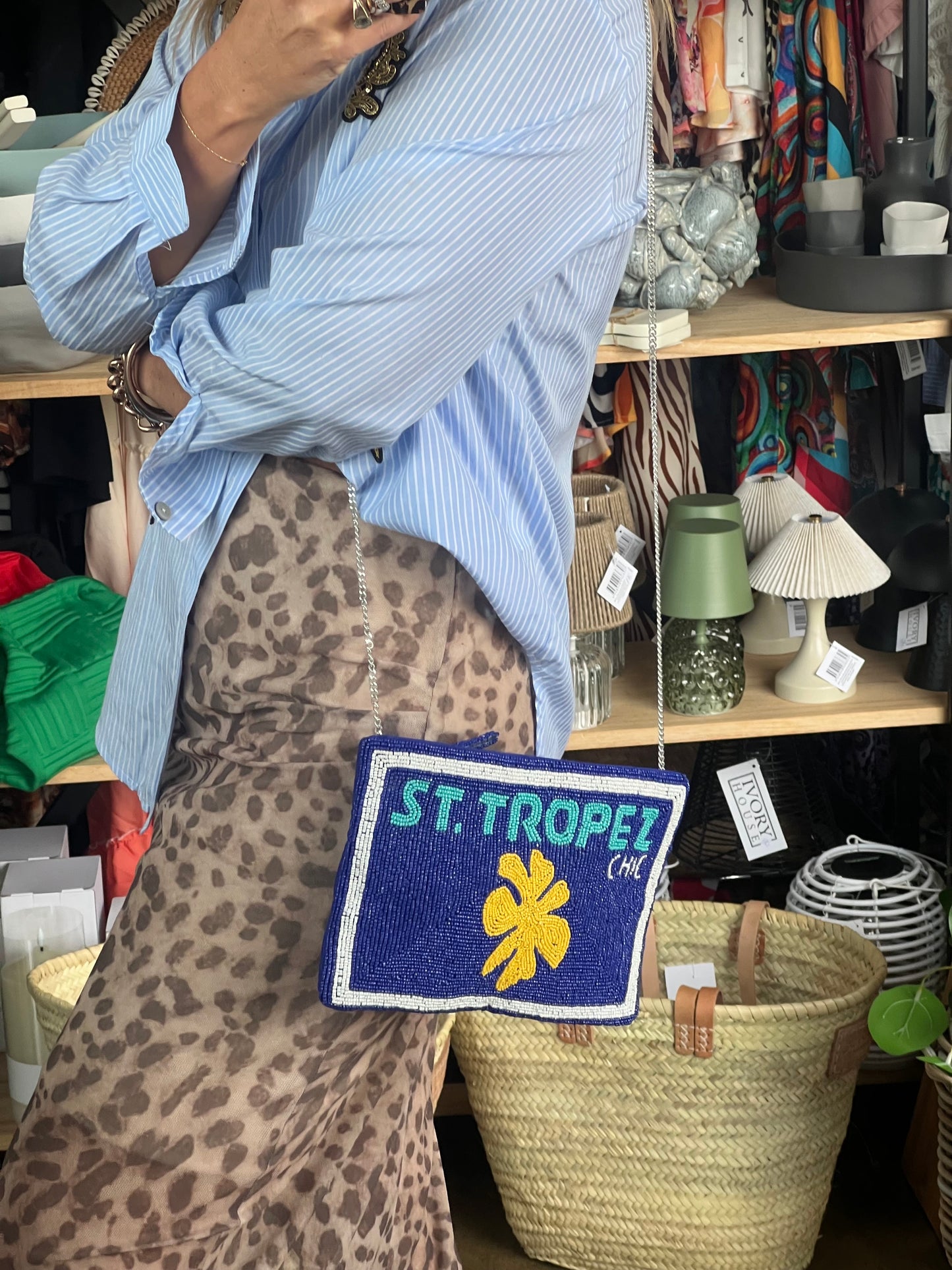 Beaded St.Tropez Clutch Bag with chain