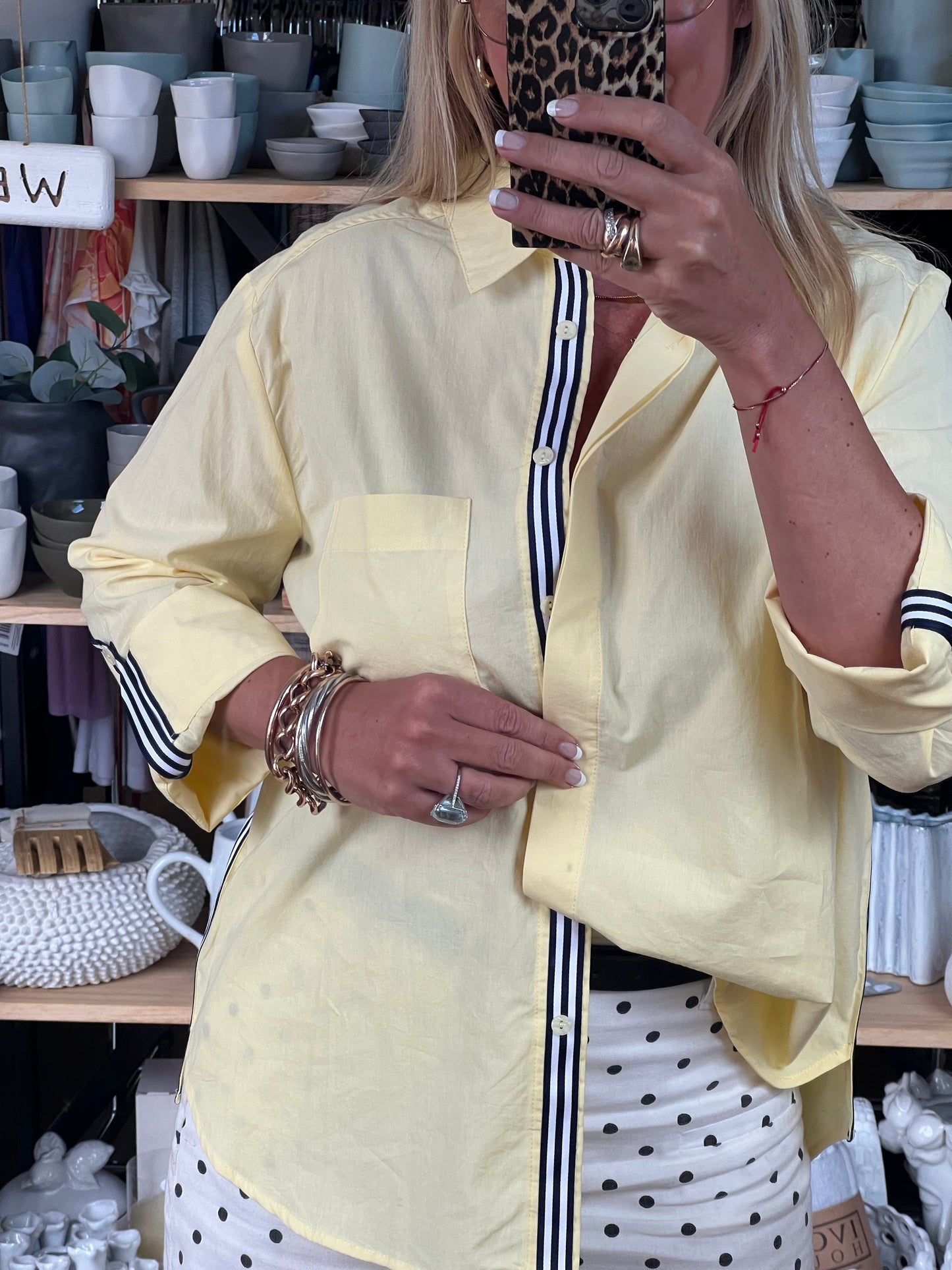Racer Stripe Cotton Shirt - butter yellow
