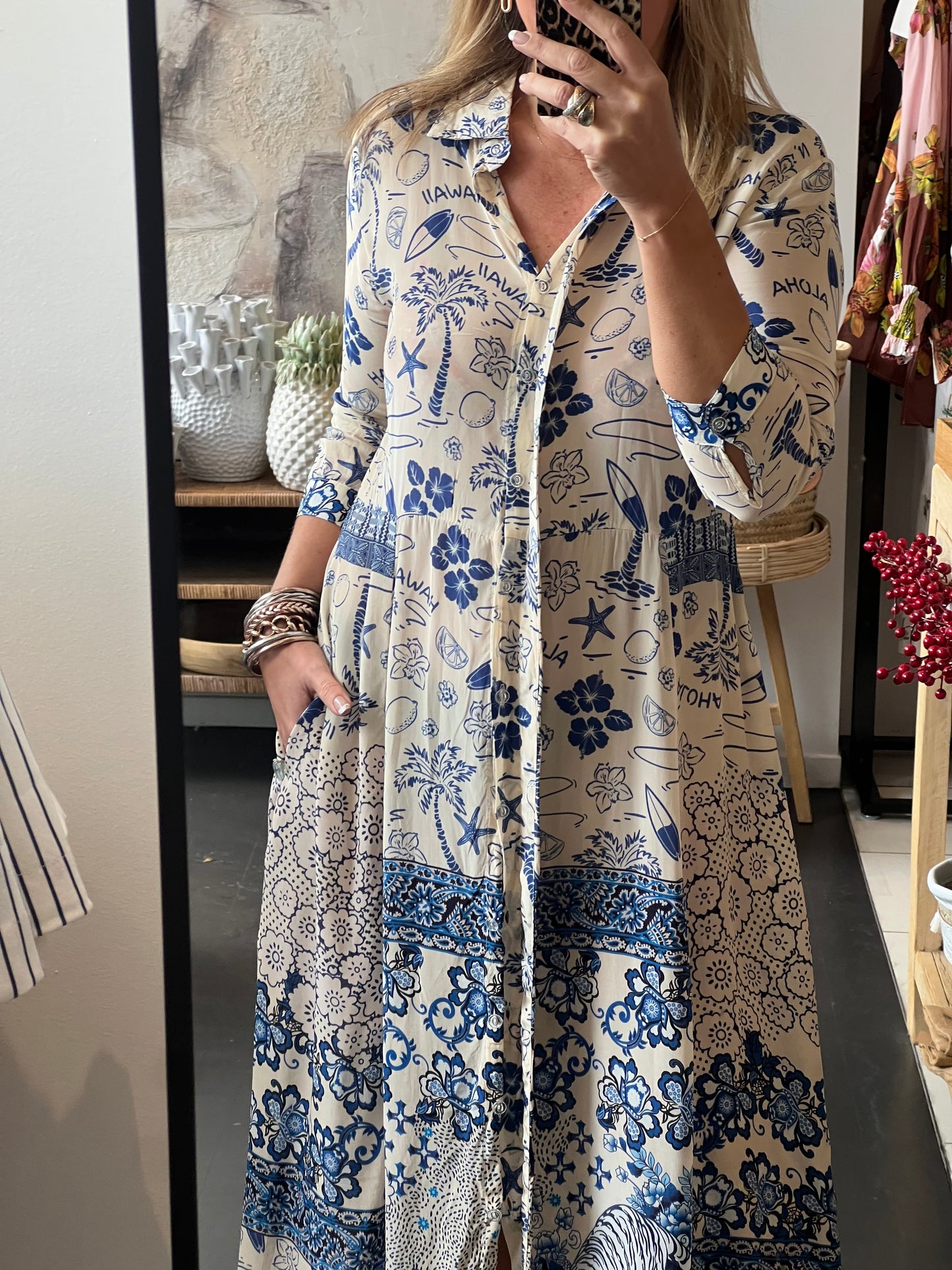 Slinky Resort Shirt Dress -blue