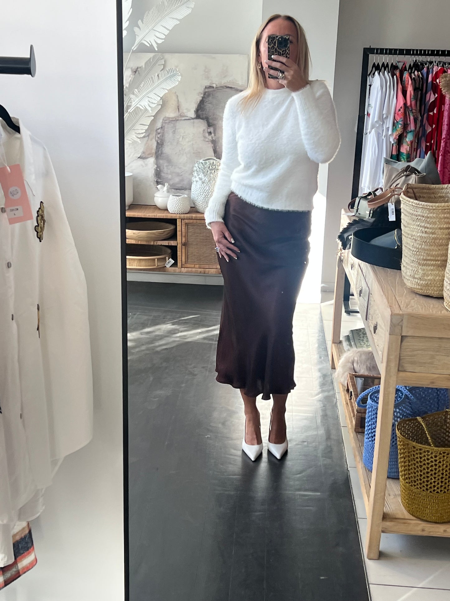 Slinky Midi Skirt - chocolate brown