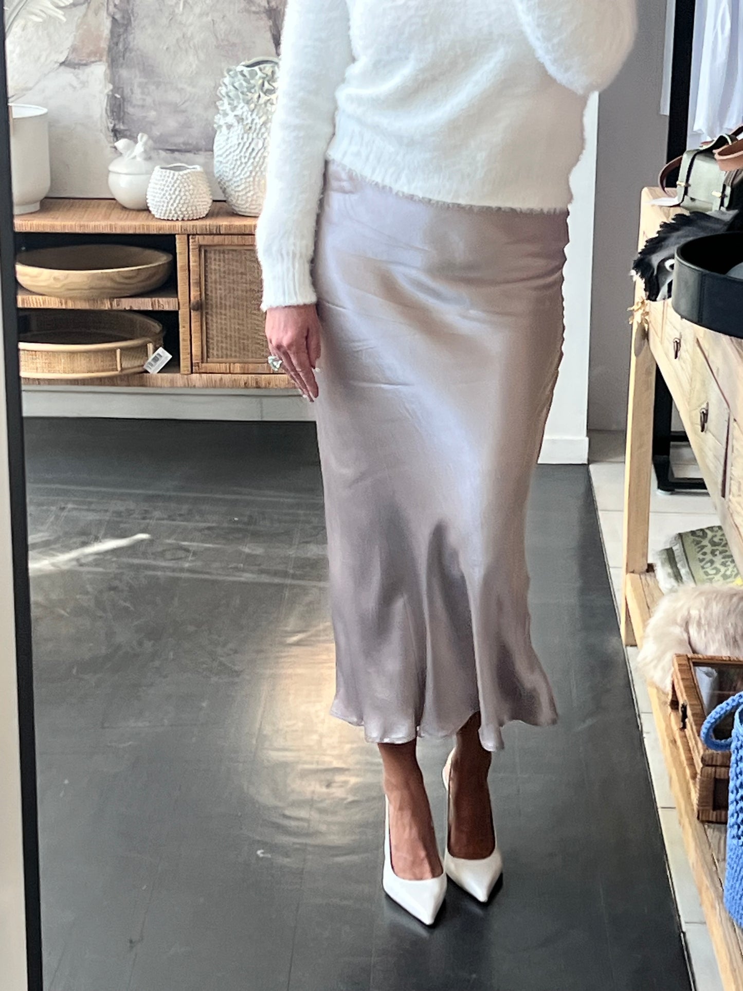 Slinky Midi Skirt - pearl