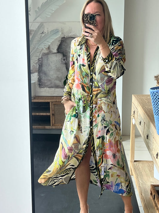 Slinky Resort Shirt Dress - chartreuse