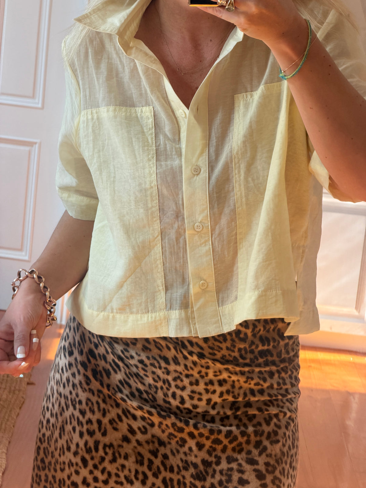 Crop Shirt Top- lemon yellow