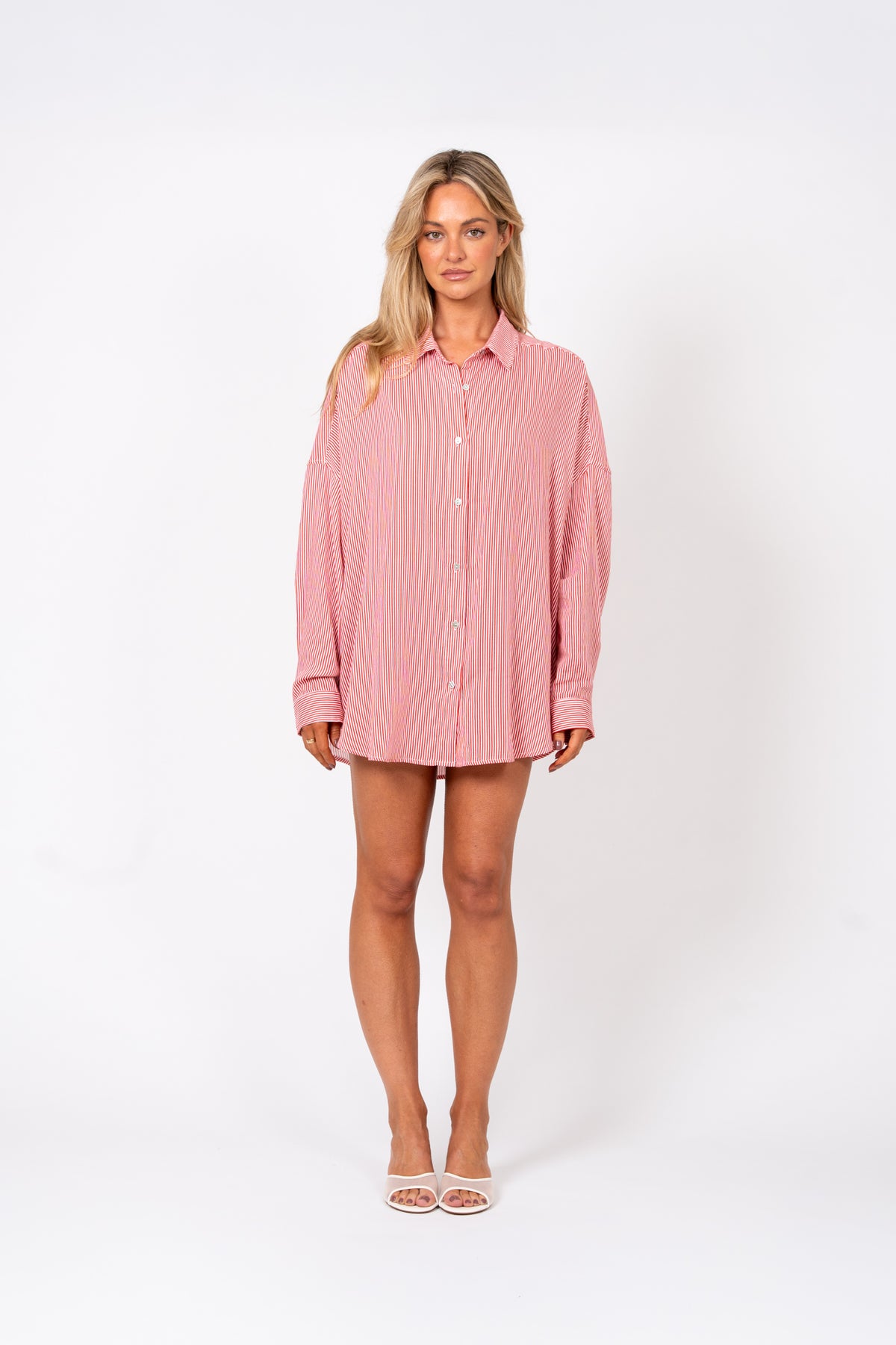 Relaxed Olive Shirt by Ellotti- red stripe