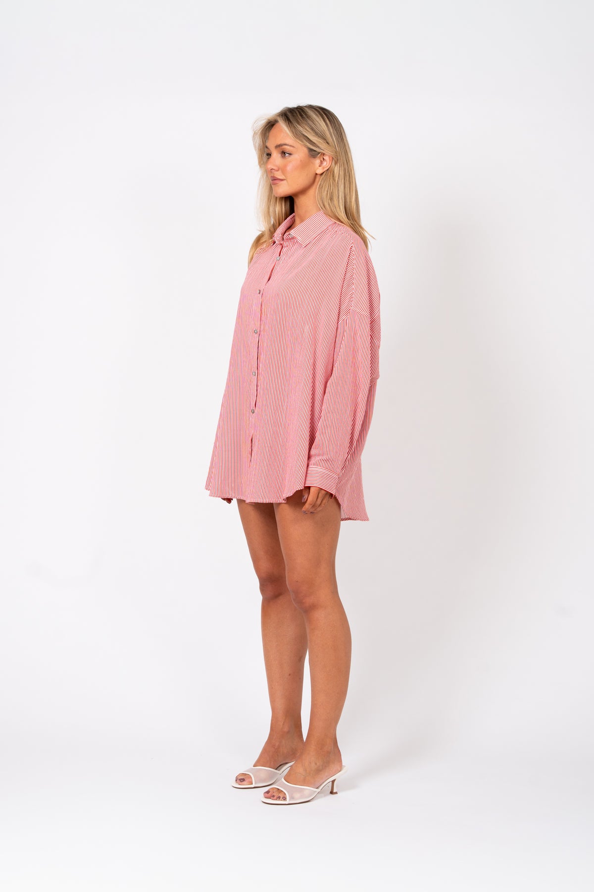 Relaxed Olive Shirt by Ellotti- red stripe