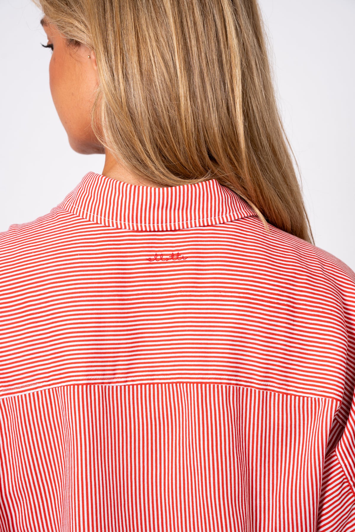 Relaxed Olive Shirt by Ellotti- red stripe
