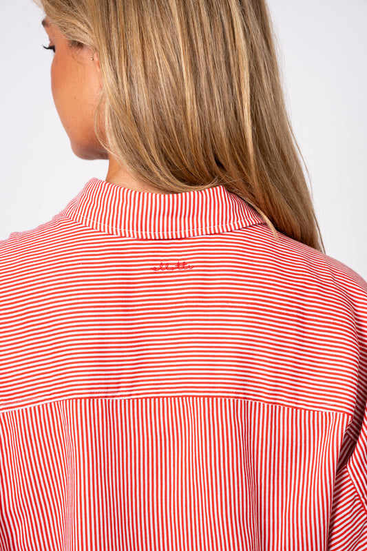 Relaxed Olive Shirt by Ellotti- red stripe