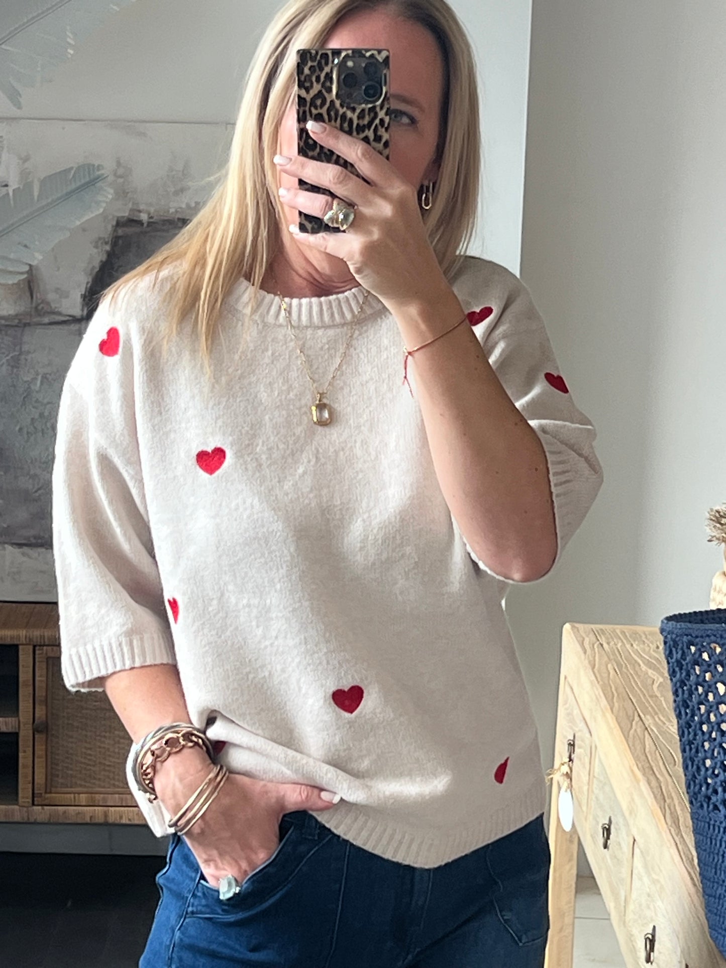 Heart Knit 3/4 Sleeve Top