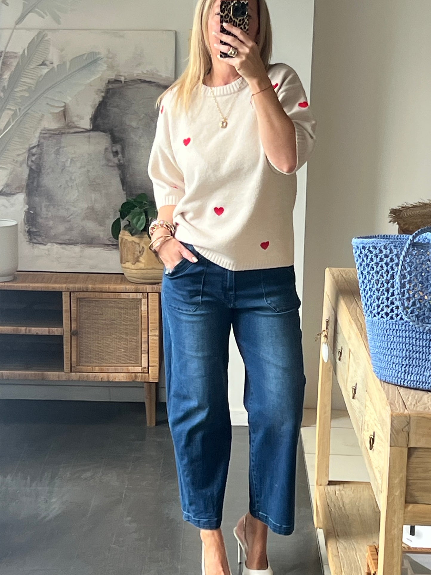 Heart Knit 3/4 Sleeve Top