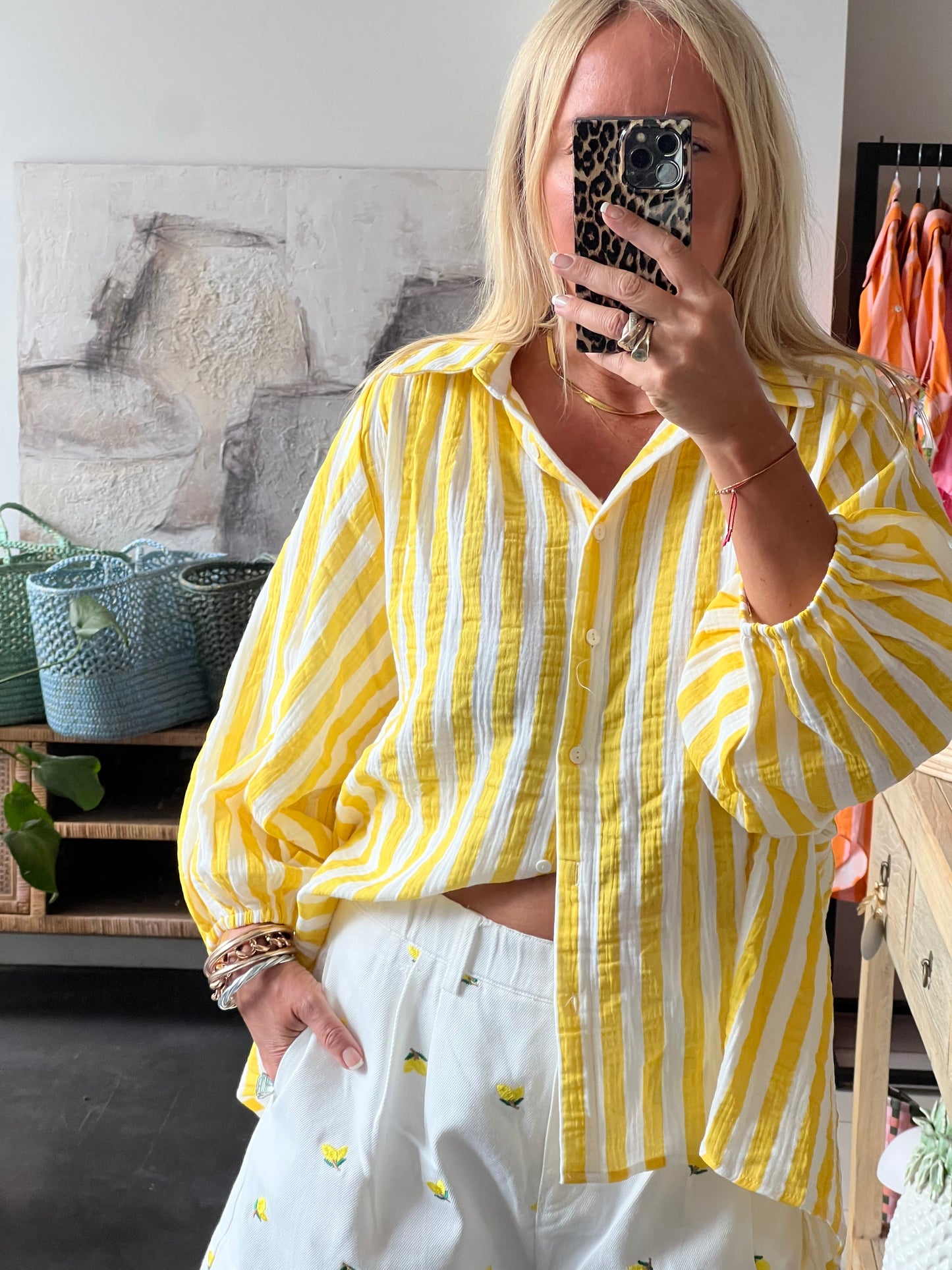 Relaxed Stripe Cotton Shirt  yellow