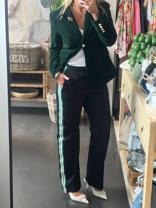 Pinstripe Ponti Pintuck Pants- green stripe