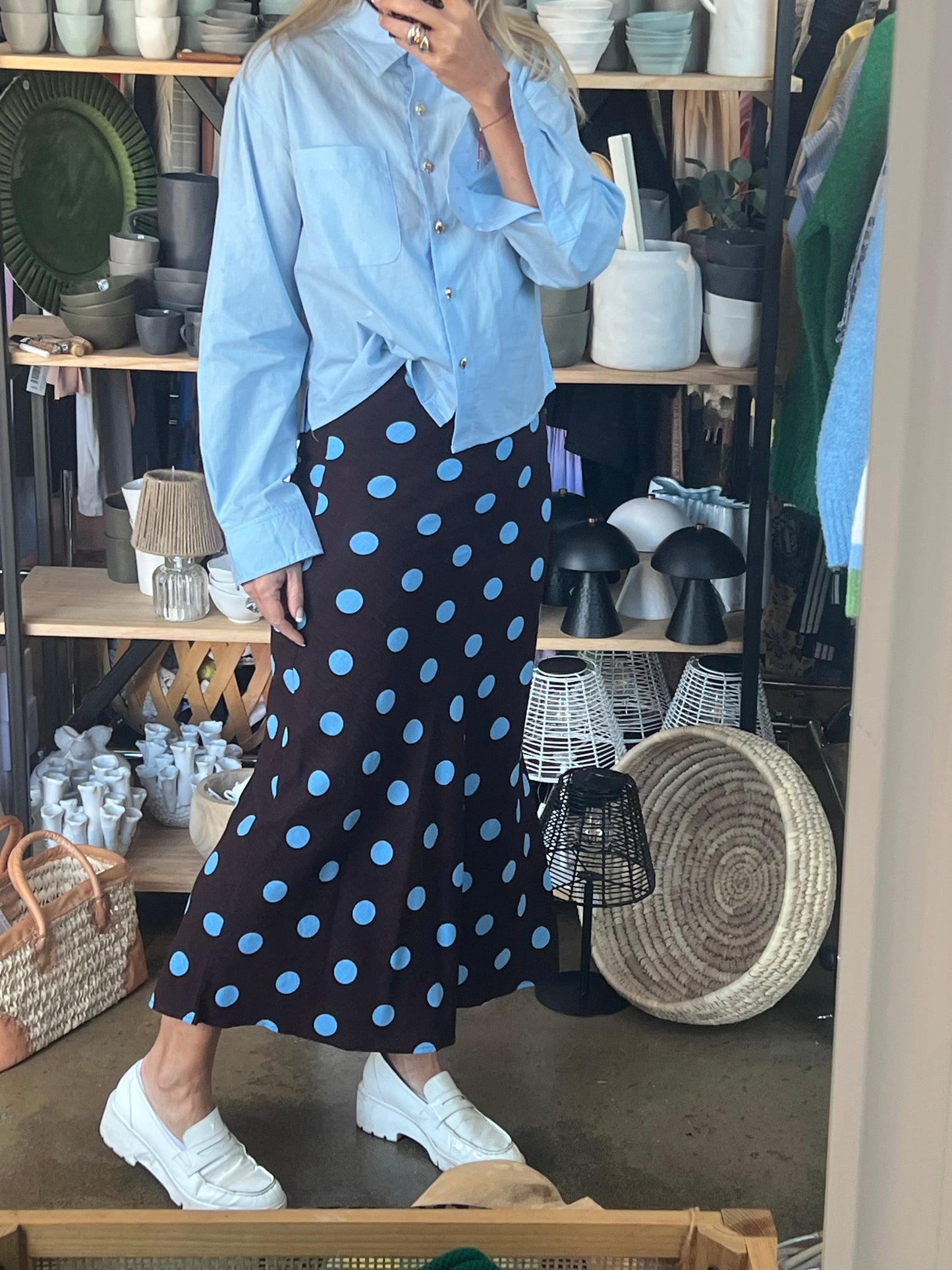 Polka Dot Linen Skirt