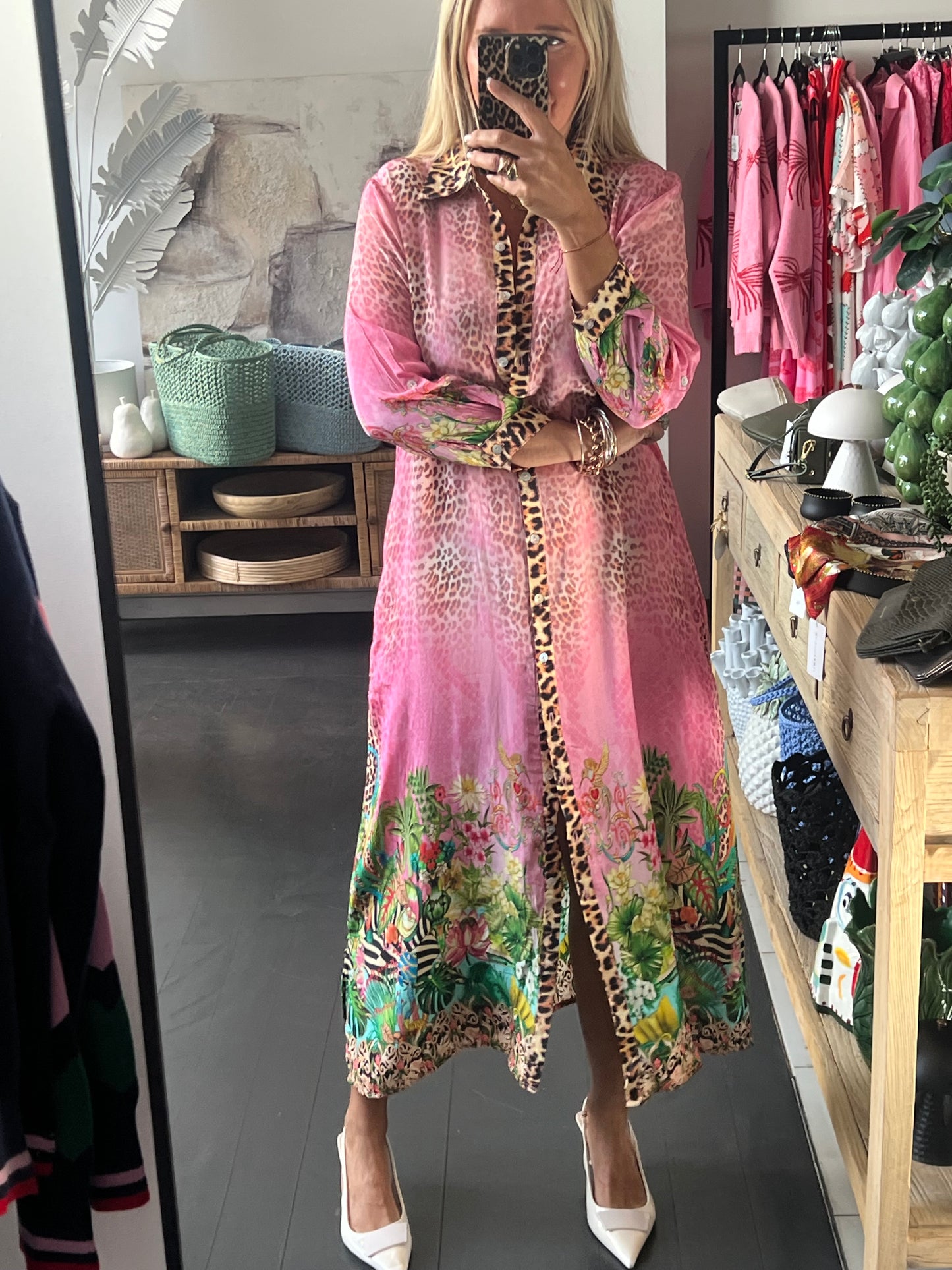 Slinky Resort Shirt Dress -pink