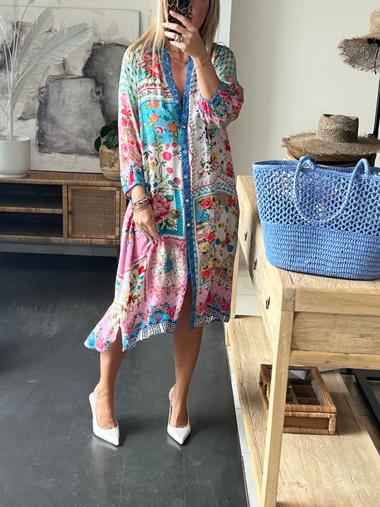 Slinky Resort Shirt Dress - carnival