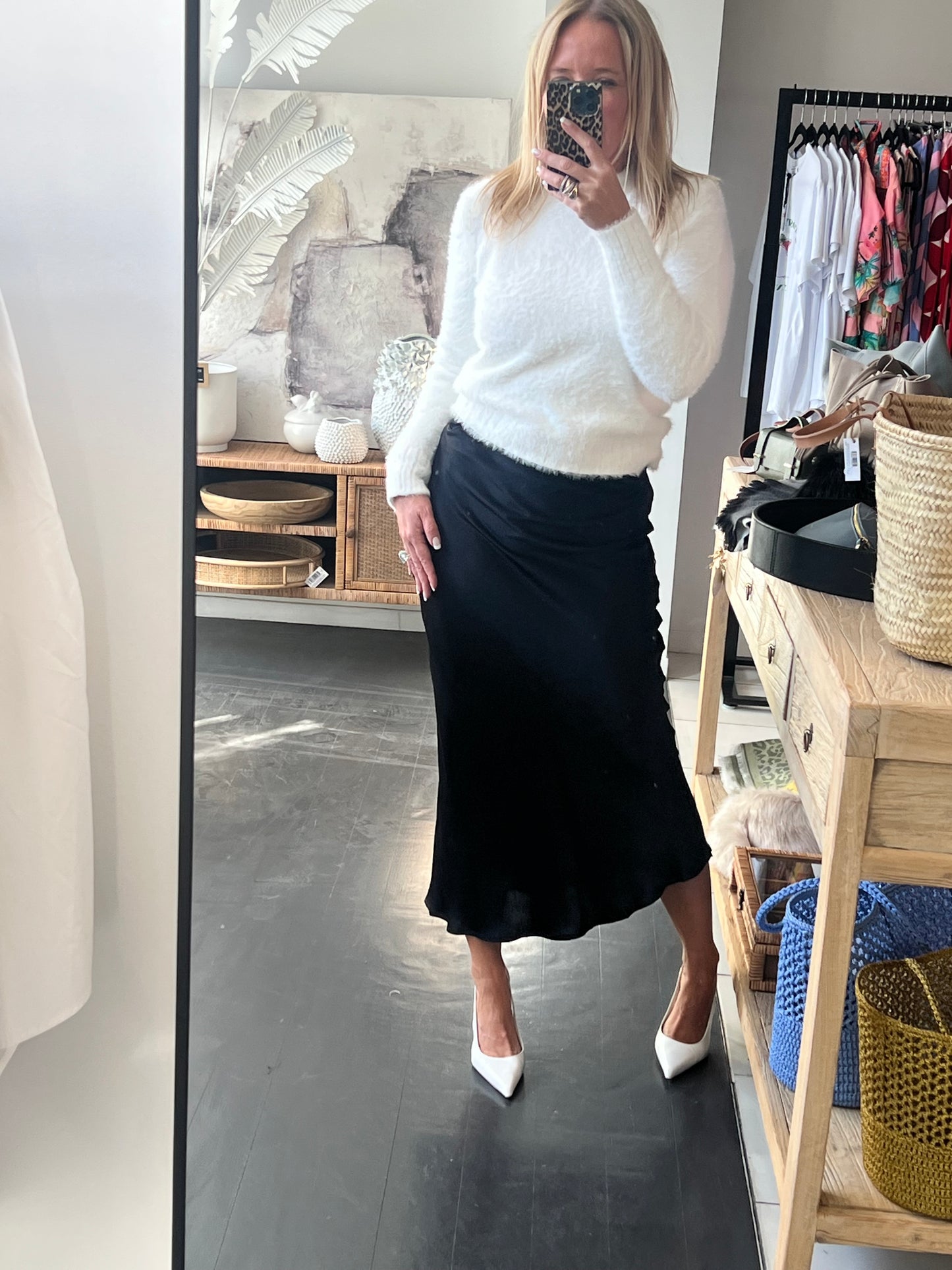 Slinky Midi Skirt - jet black
