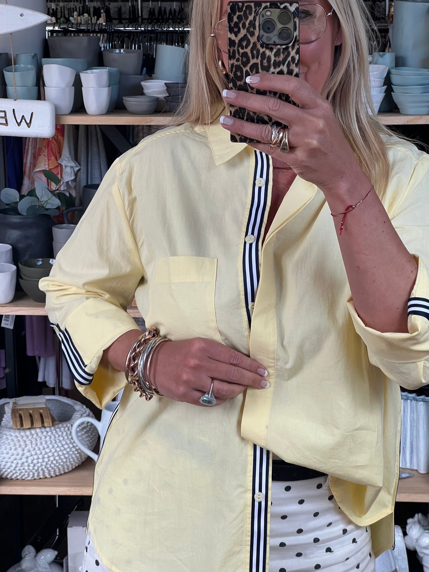 Racer Stripe Cotton Shirt - butter yellow