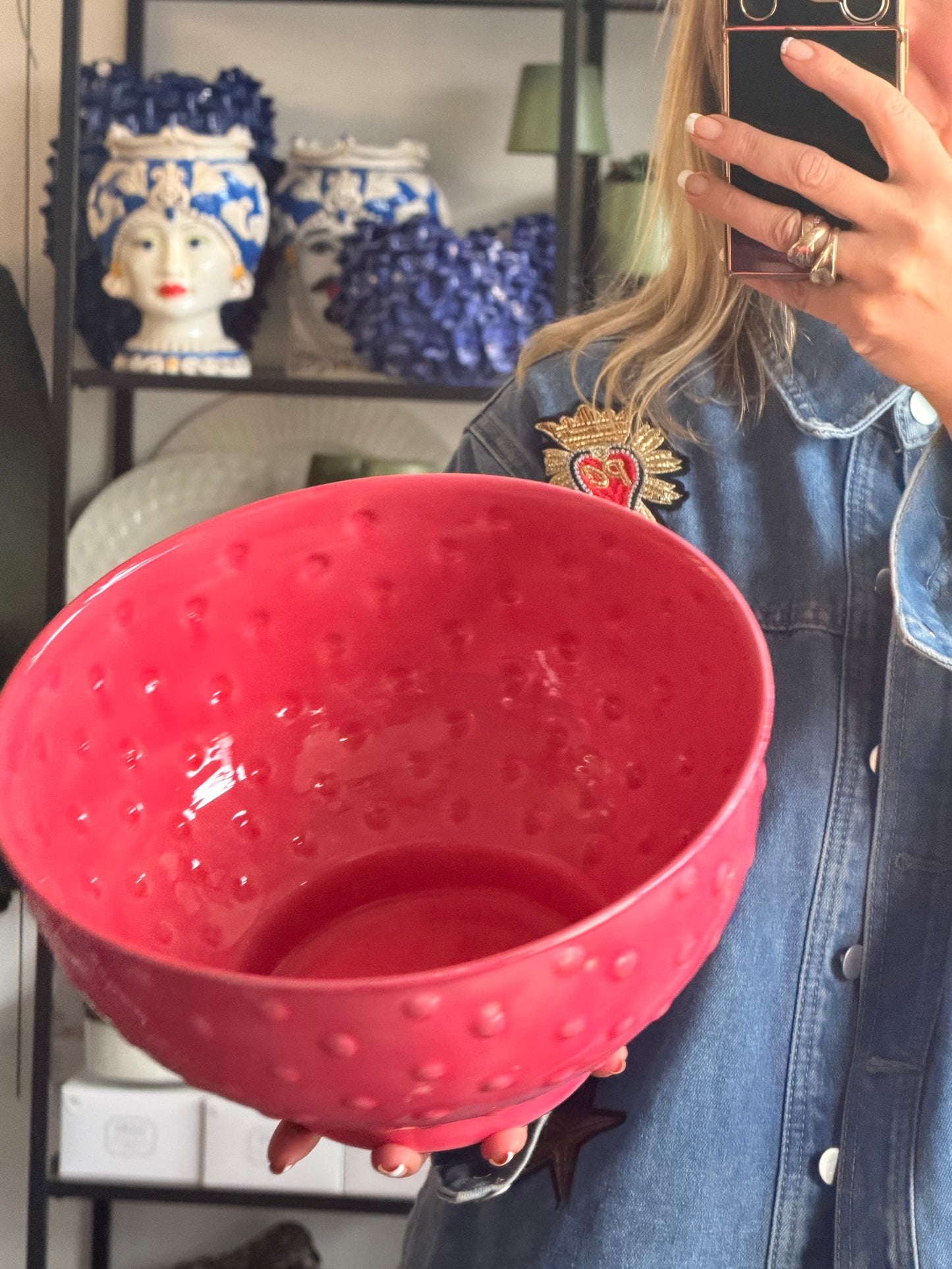 Footed Glazed Tin Bowl- pink