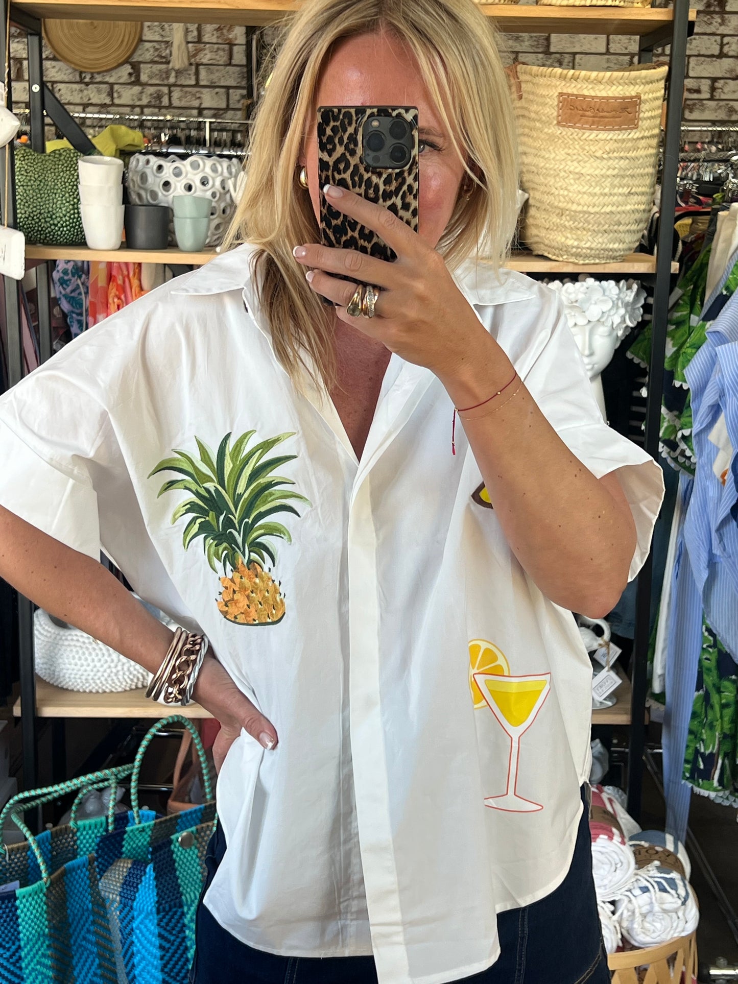 Embroidered Pina Colada Shirt Top