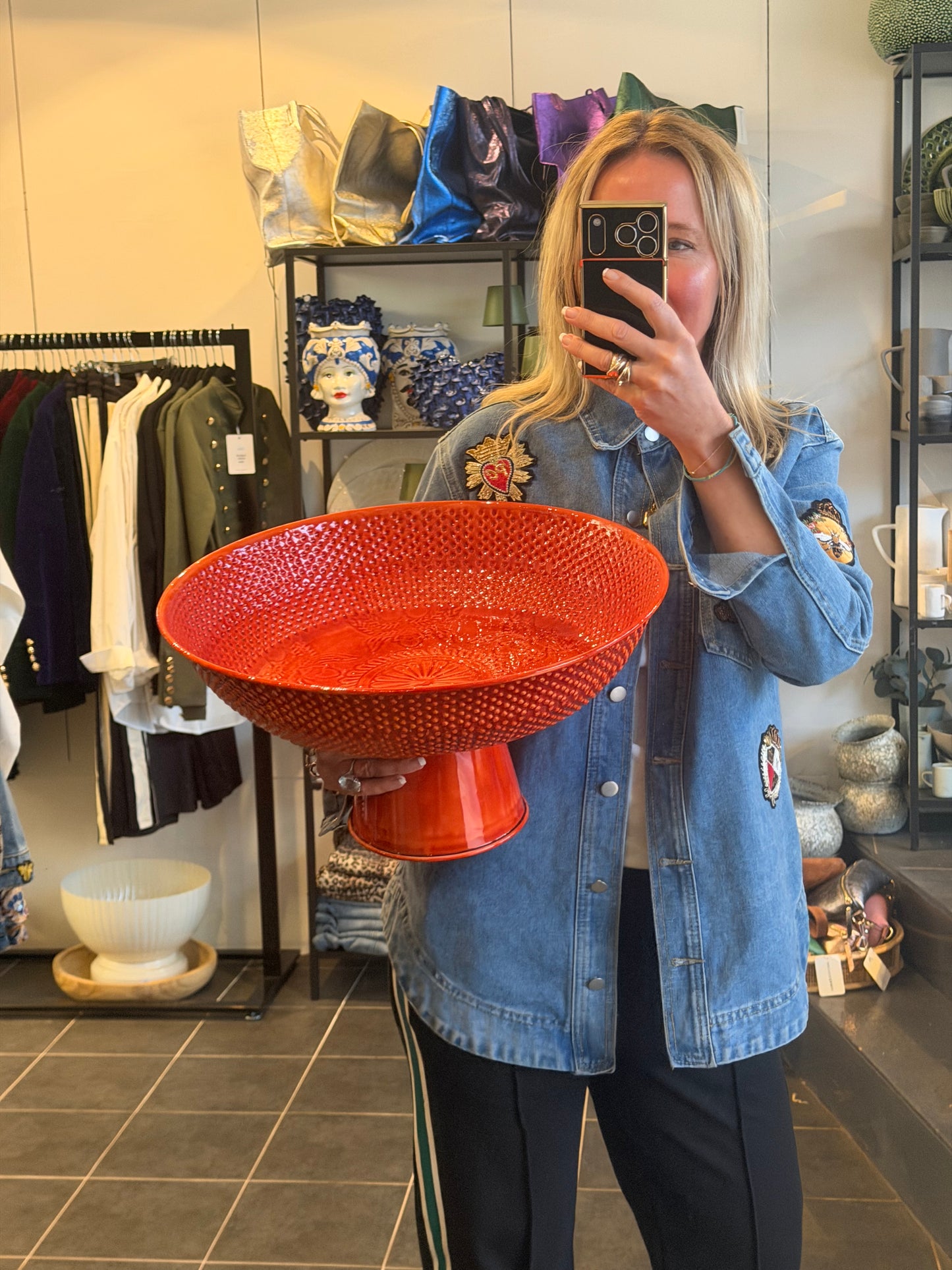 XL Footed Glazed Tin Platter- tangerine