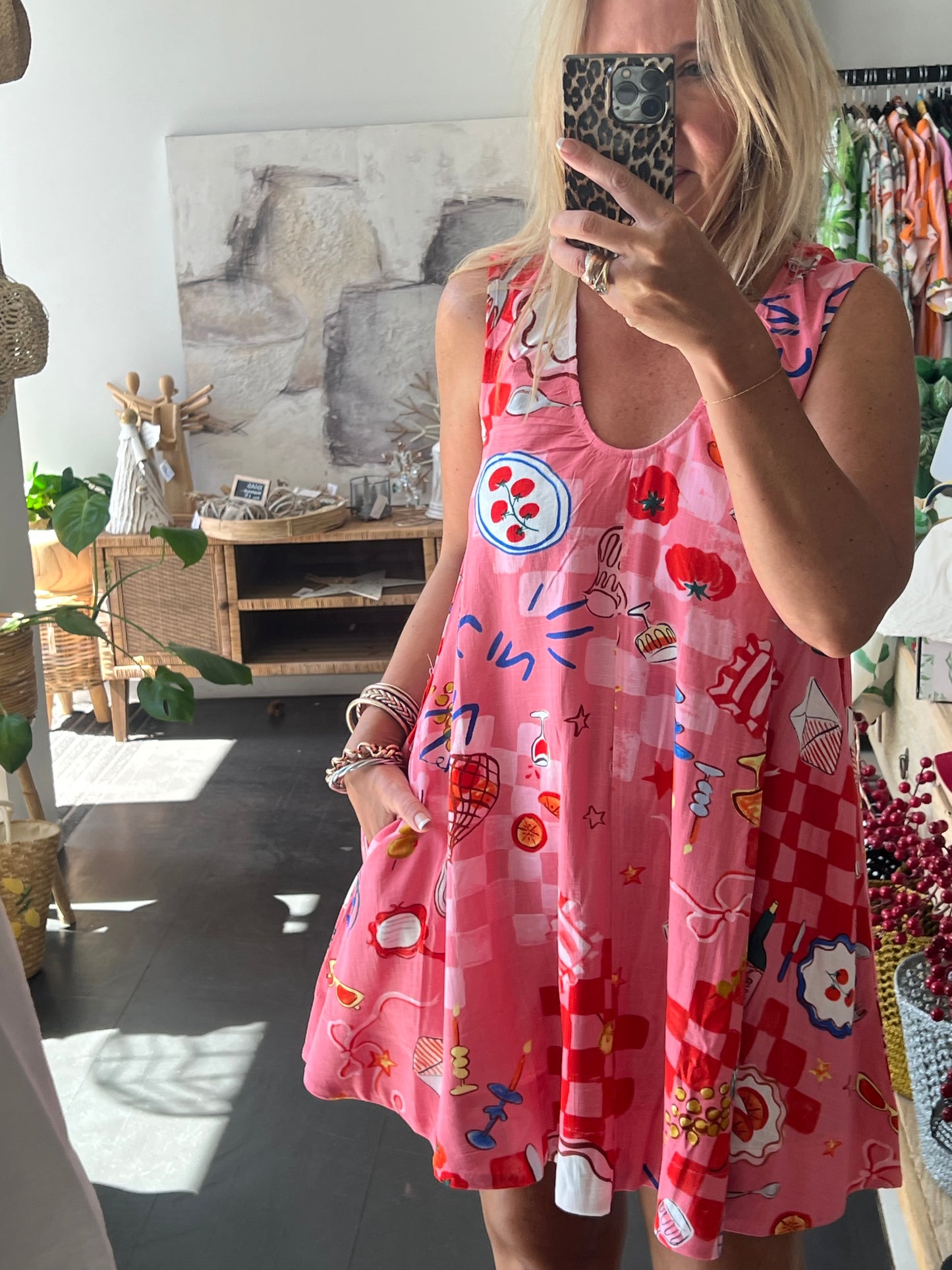 Sleeveless Scoop Neck Swing Shift Linen Dress