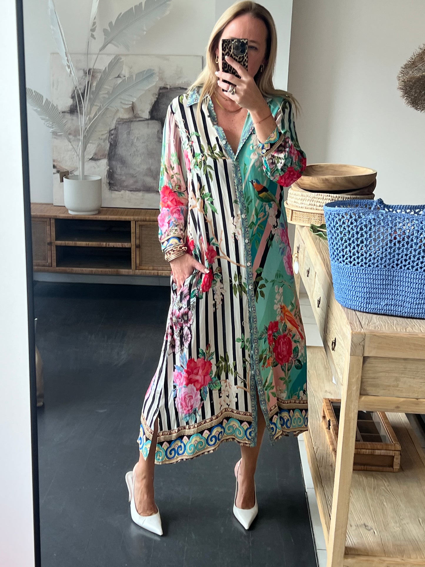 Slinky Resort Shirt Dress - aqua