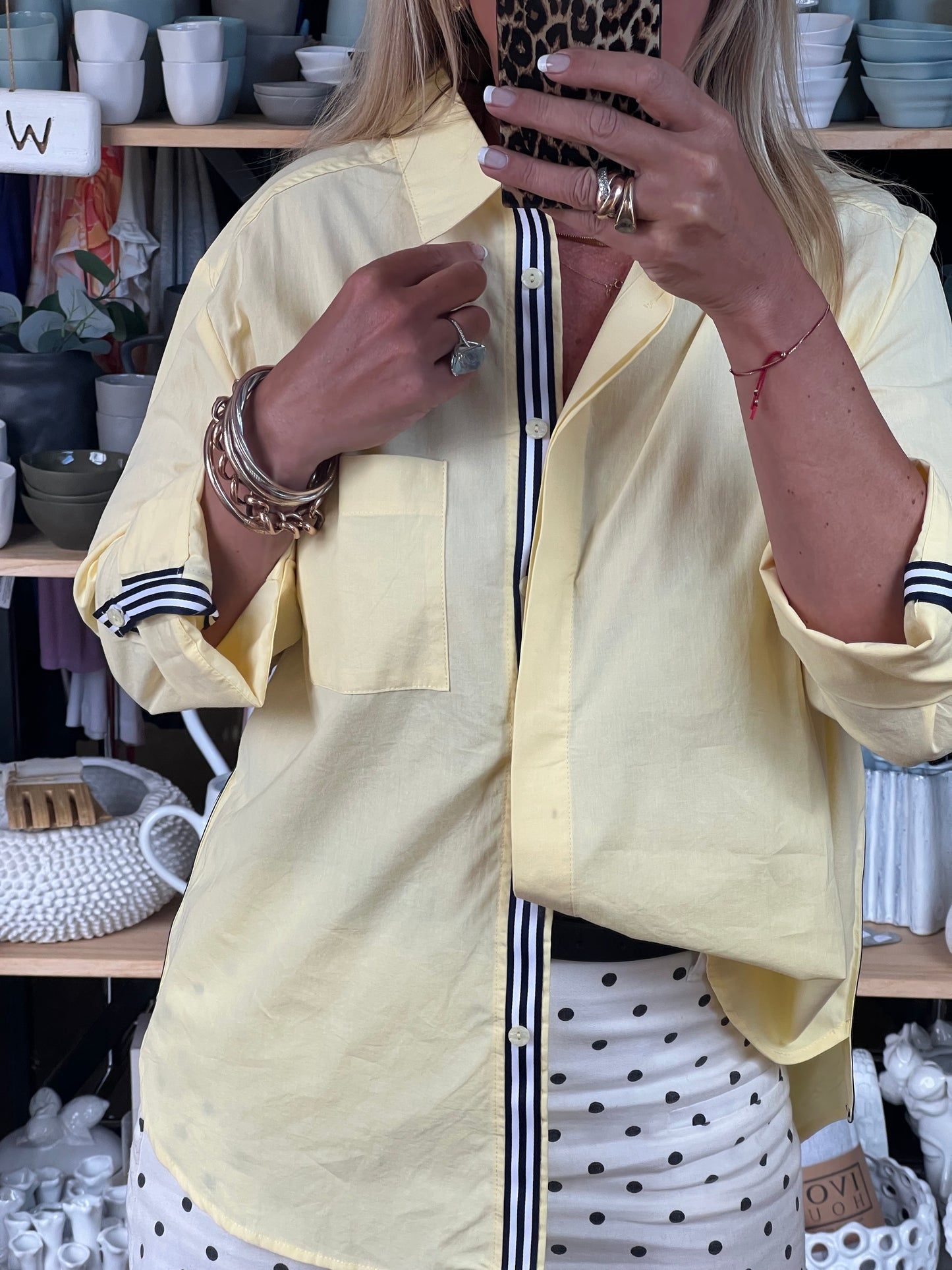 Racer Stripe Cotton Shirt - butter yellow