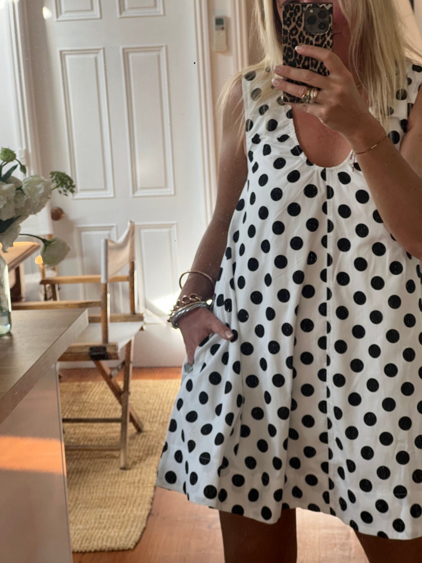 Polka Dot Sleeveless Scoop Neck Swing Shift Dress