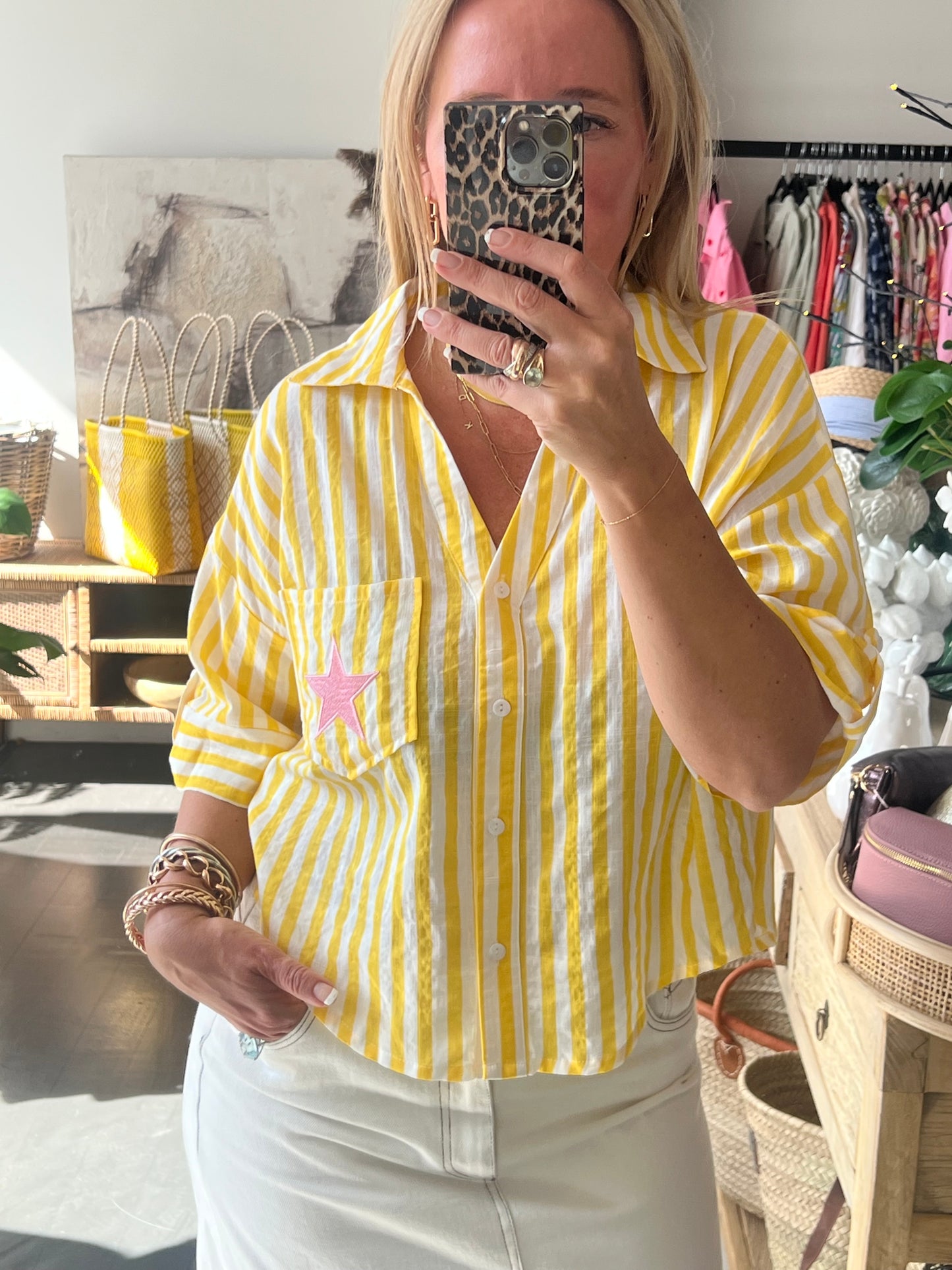 Crop Cotton Shirt Top- yellow