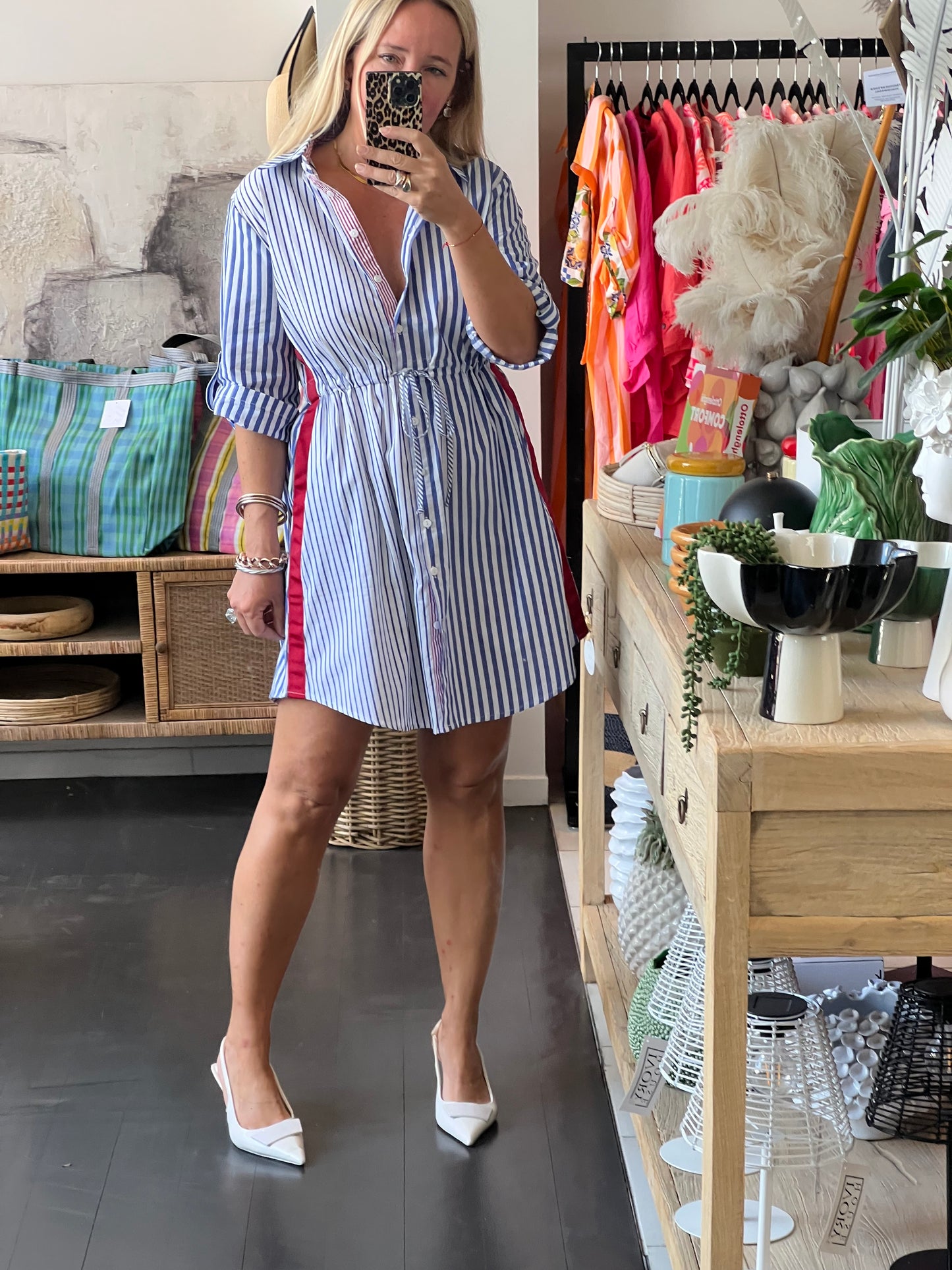 Blue & White Stripe Cotton Shirt Dress
