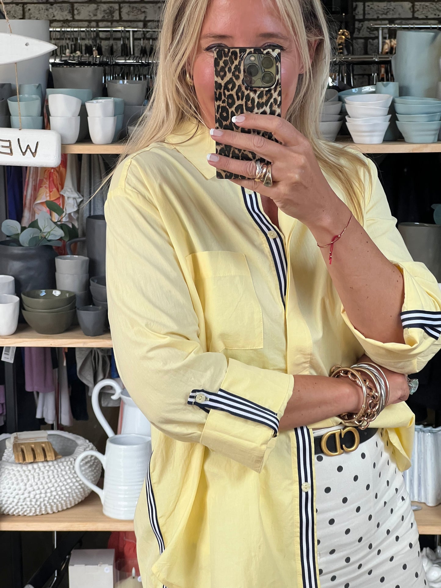 Racer Stripe Cotton Shirt - butter yellow