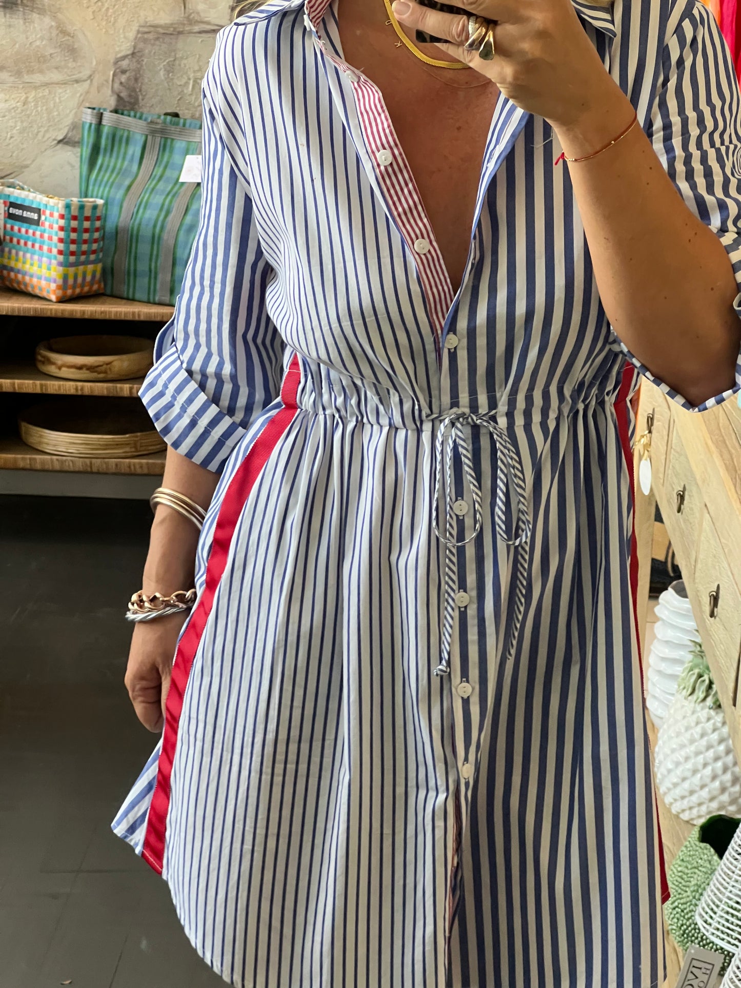 Blue & White Stripe Cotton Shirt Dress