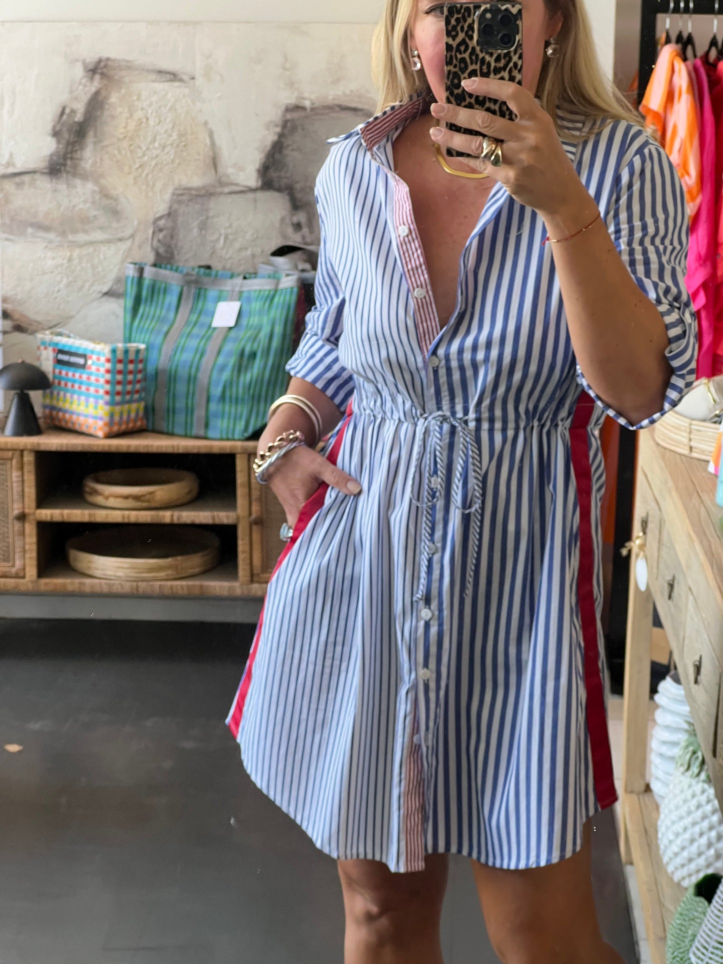 Blue & White Stripe Cotton Shirt Dress