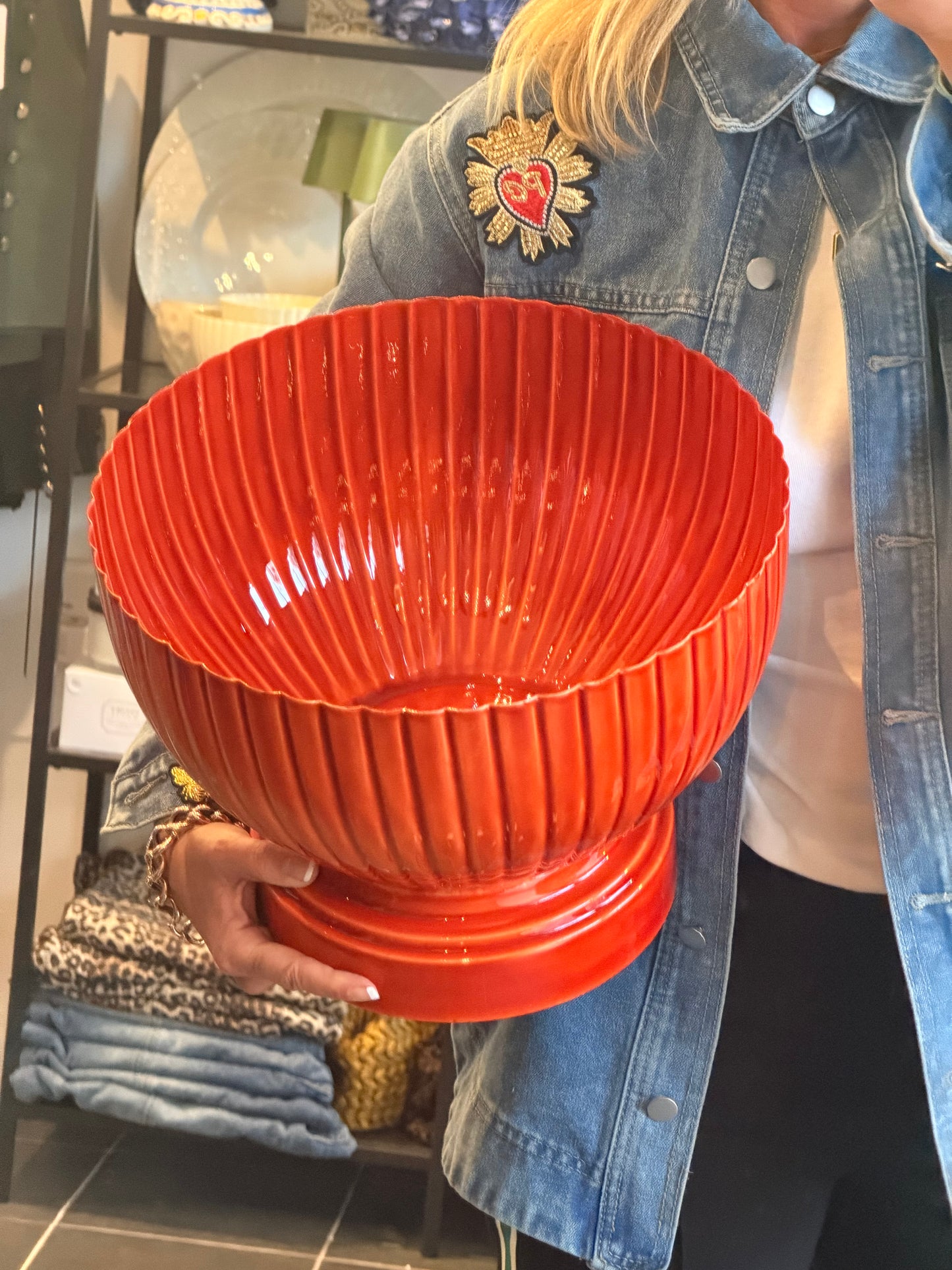 XL Footed Glazed Tin Ice Bucket- tangerine