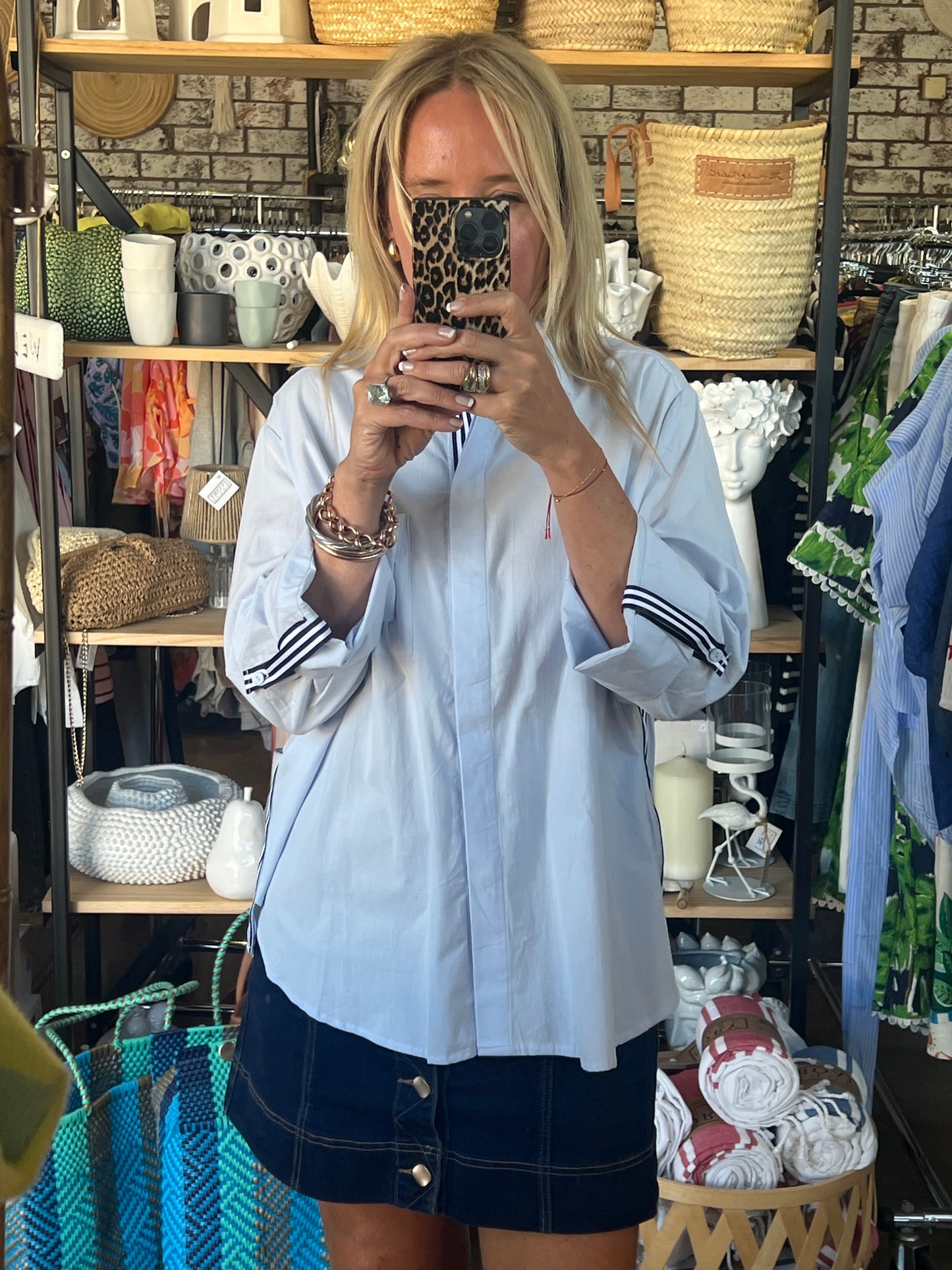 Racer Stripe Cotton Shirt - blue