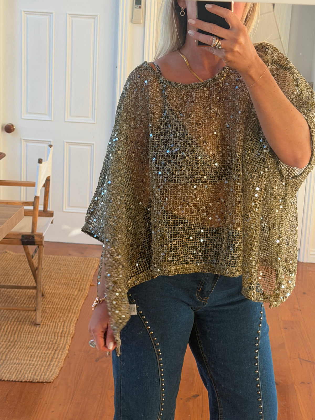 Twinkle Top - sequin khaki