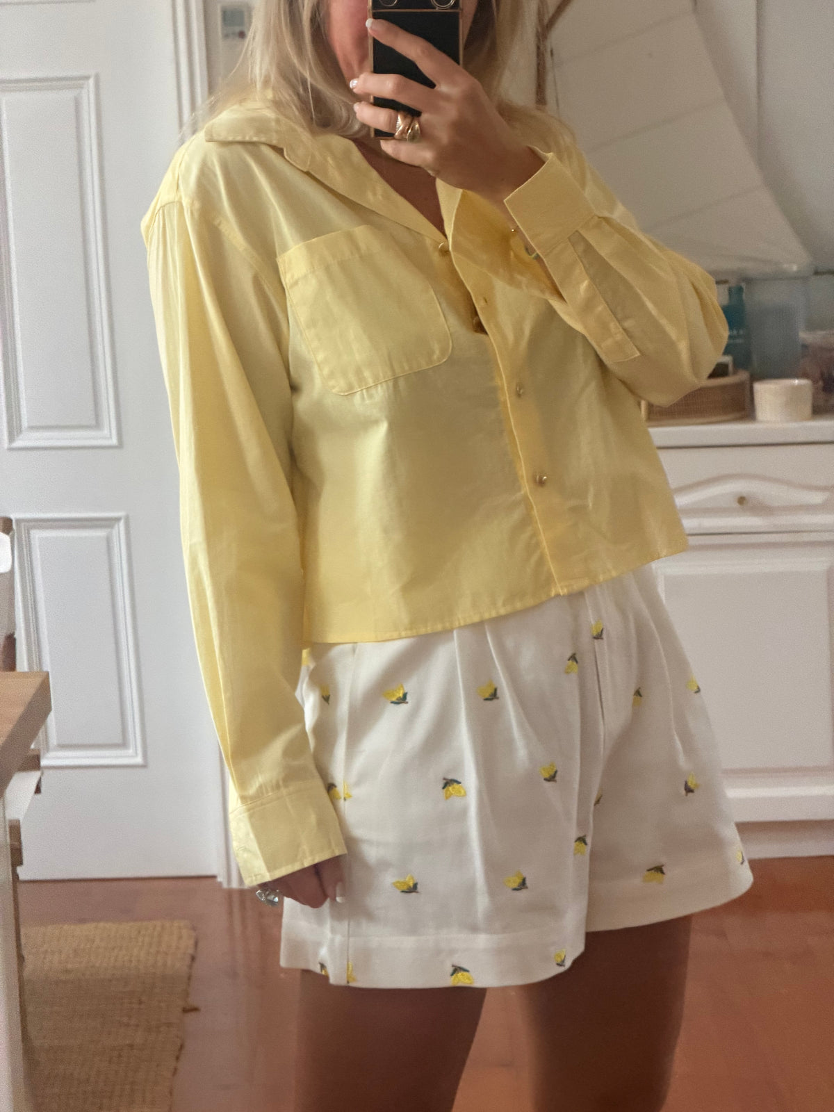Crop Cotton Shirt Top- butter yellow