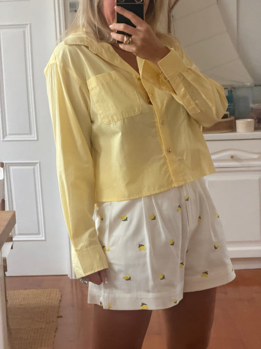 Crop Cotton Shirt Top- butter yellow