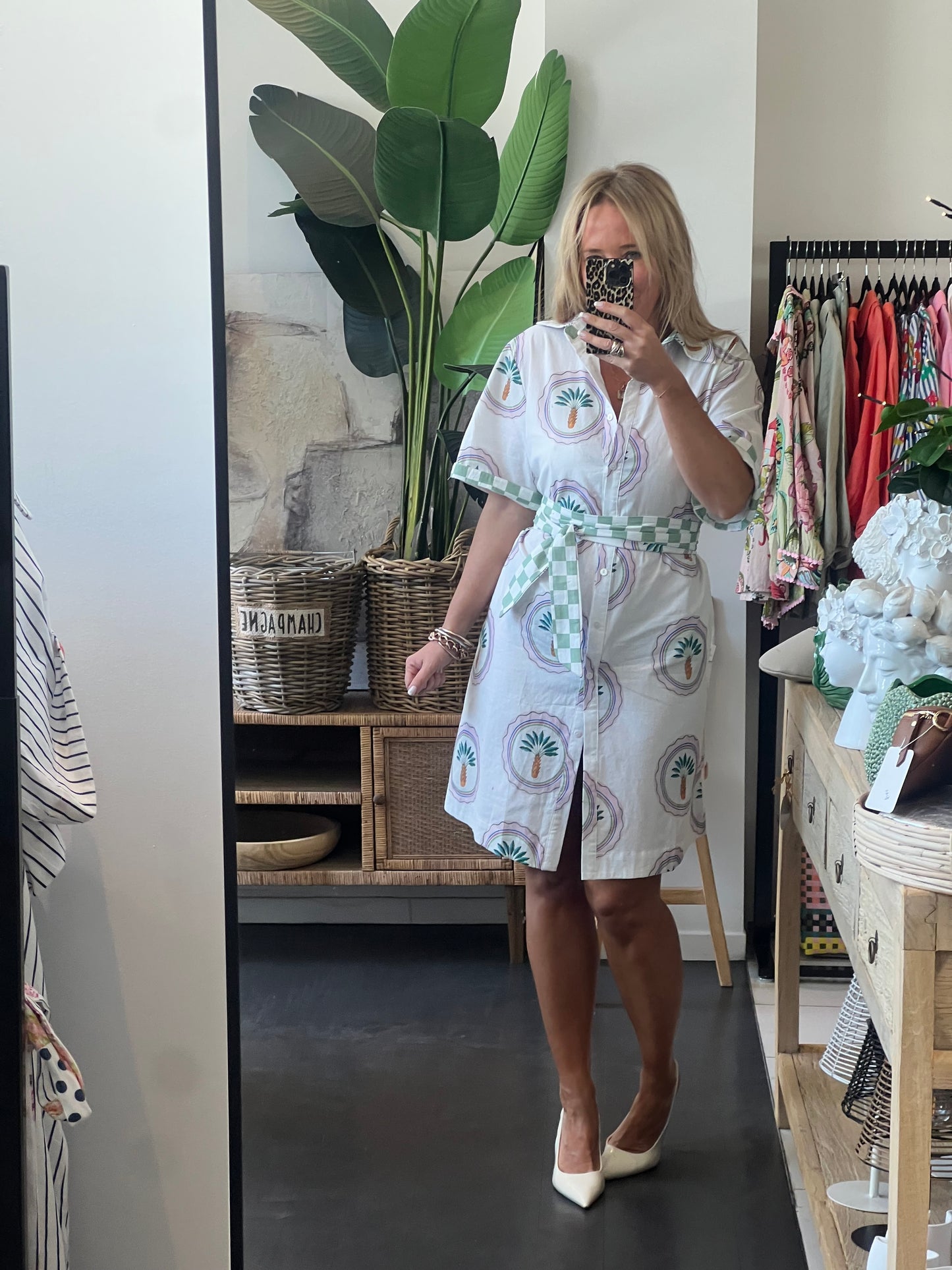 Shift Shirt Dress- Palm print