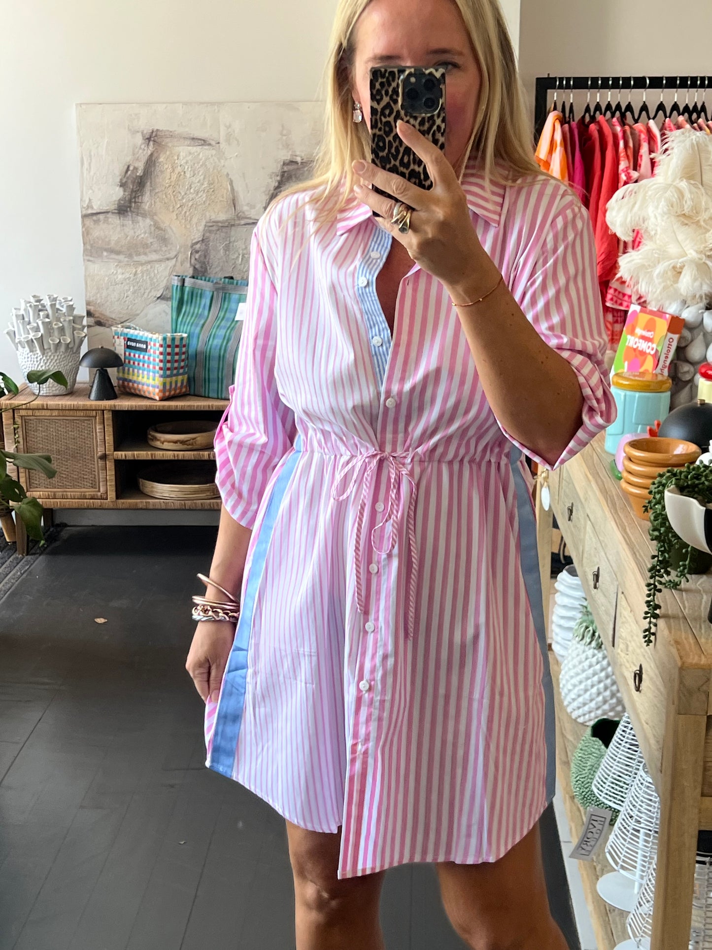 Pink & White Stripe Cotton Shirt Dress
