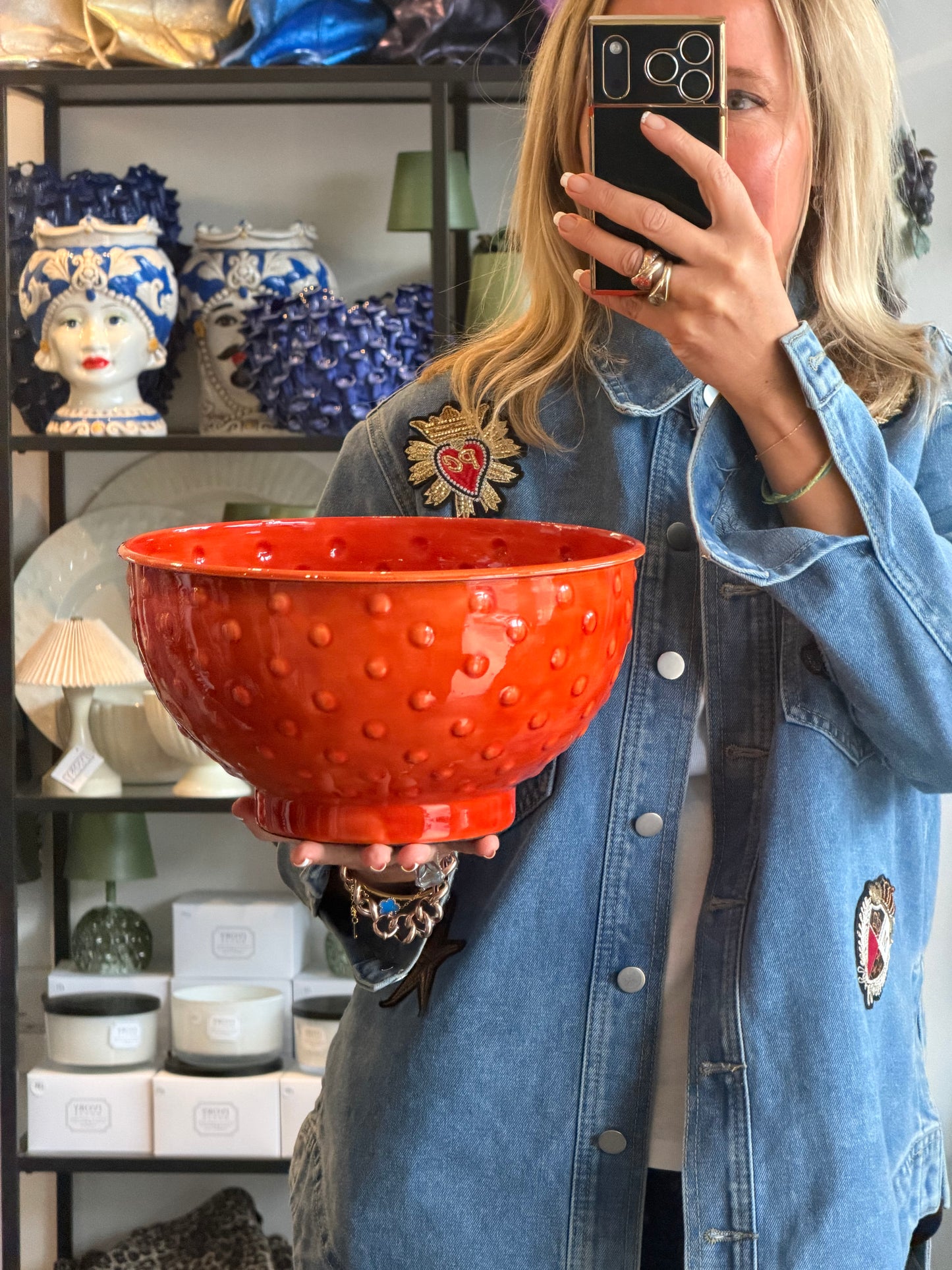 Footed Glazed Tin Bowl- tangerine