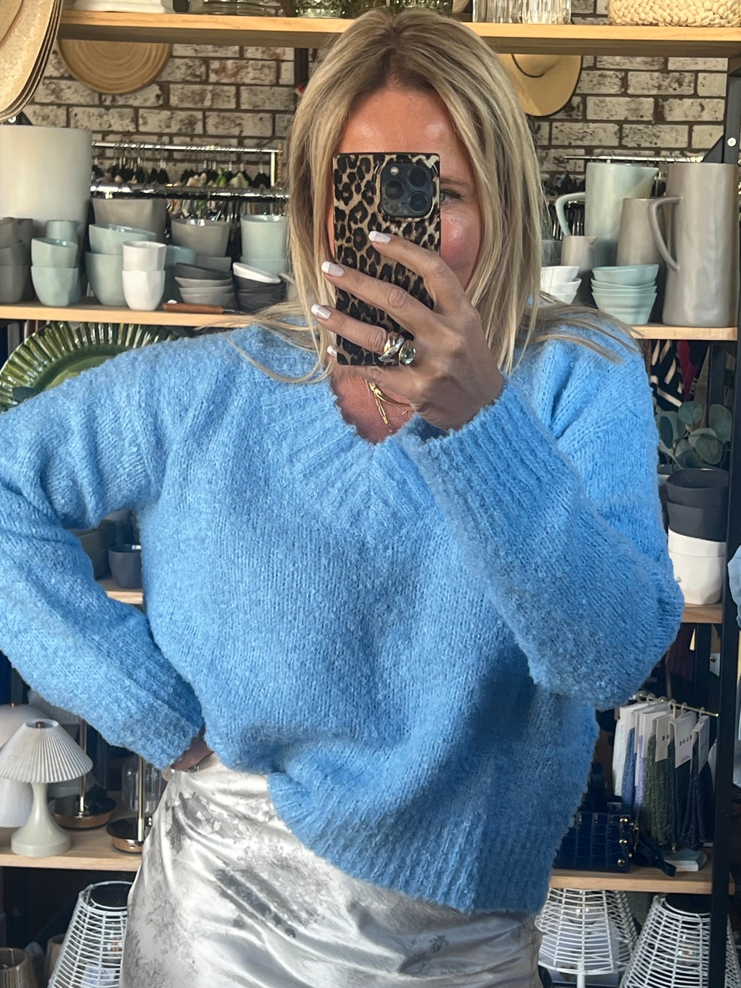 Blue V Neck Knit