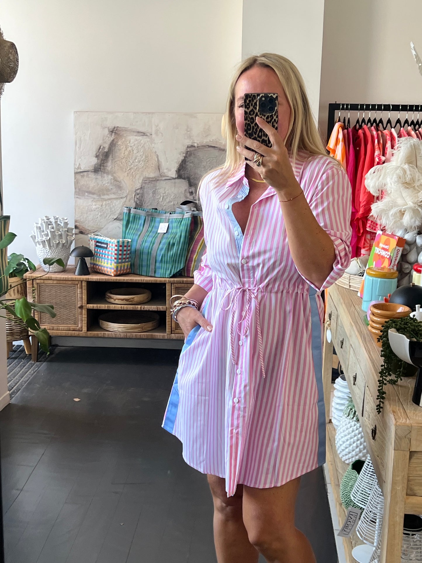 Pink & White Stripe Cotton Shirt Dress