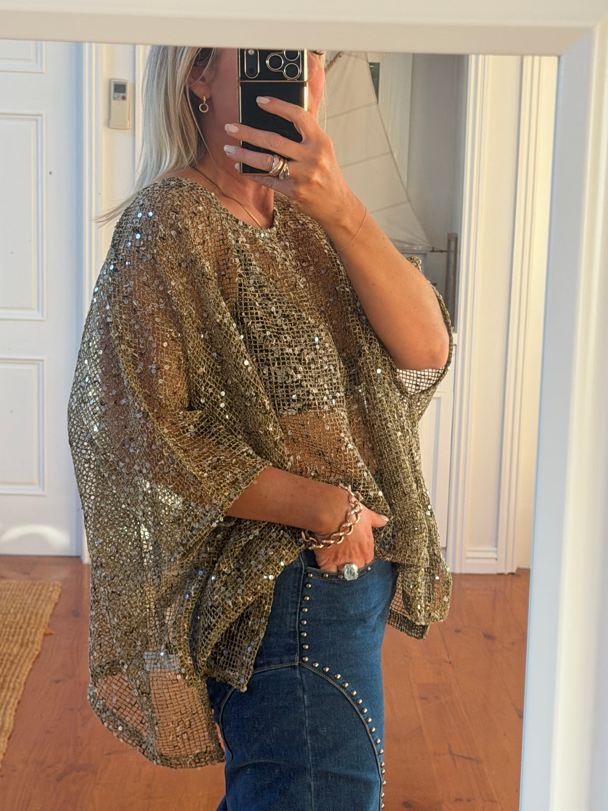 Twinkle Top - sequin khaki