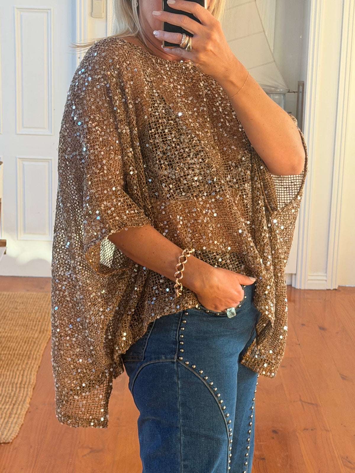 Twinkle Top - sequin khaki bronze