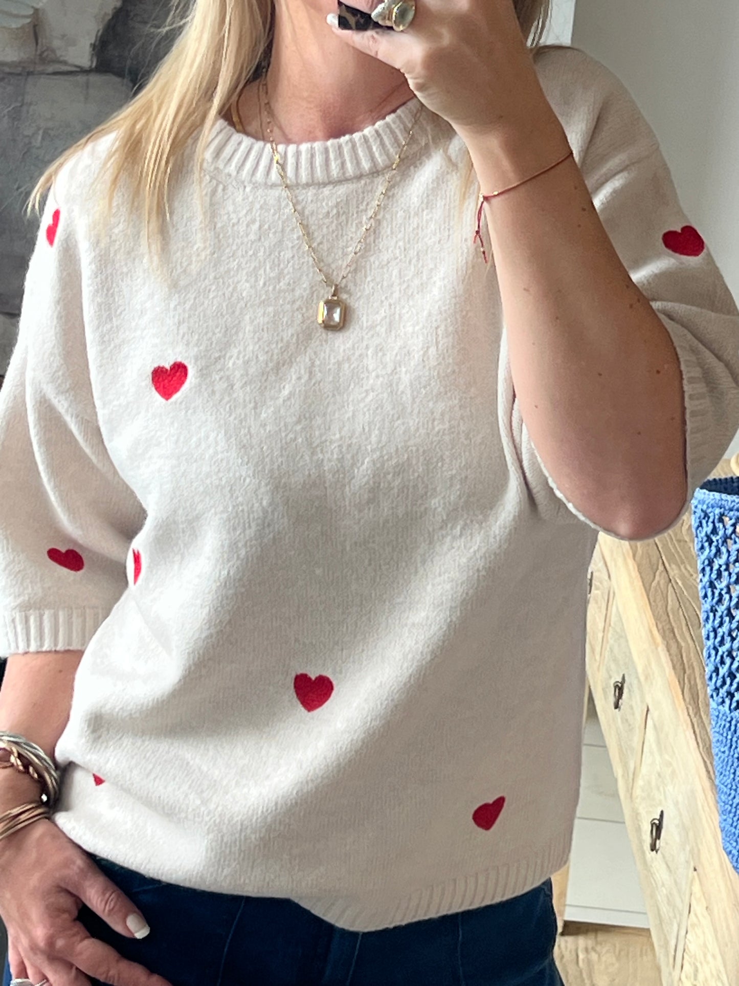 Heart Knit 3/4 Sleeve Top